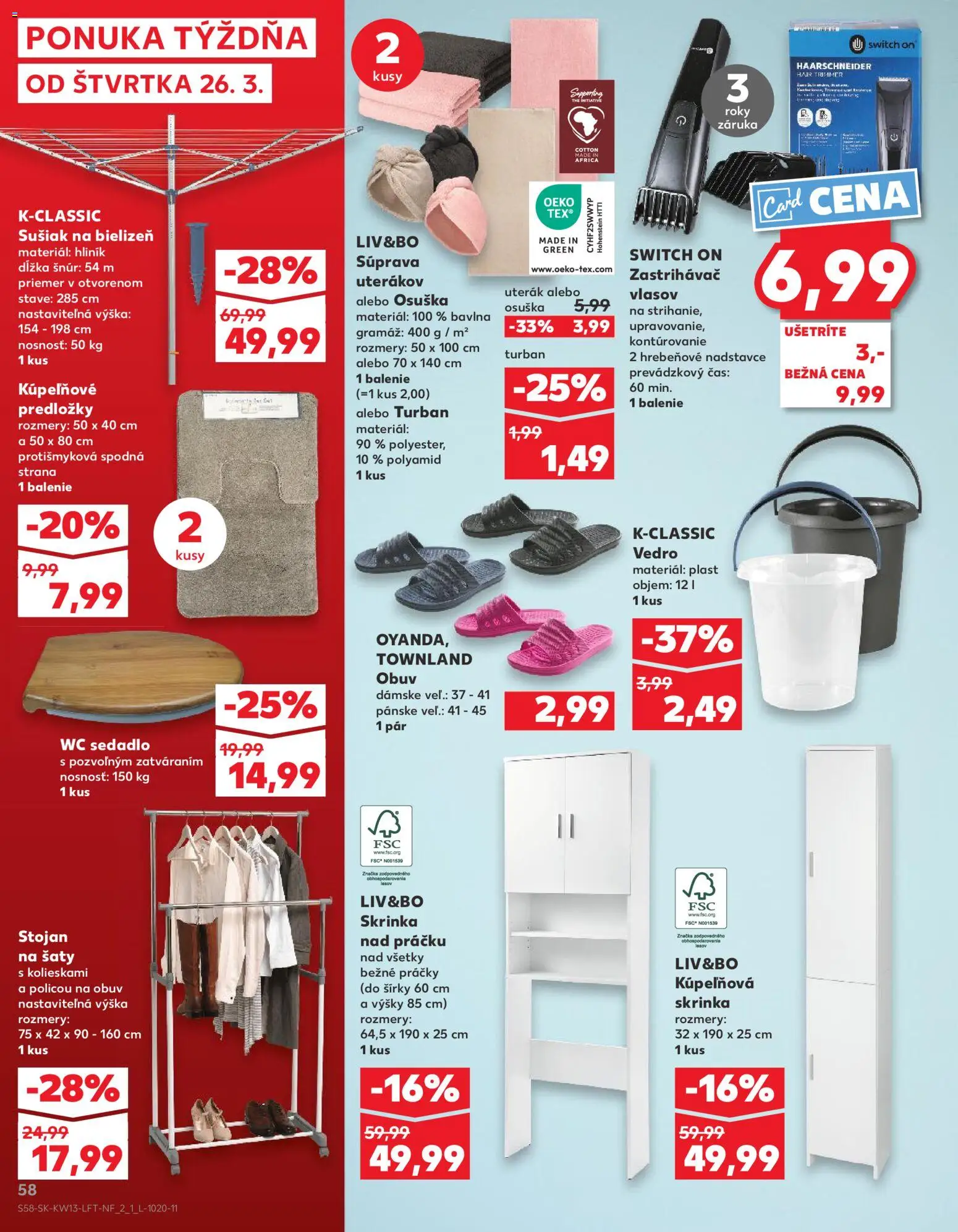 Nové Kaufland akcie – leták je platný od 26.03.2026 | Strana: 58 | Produkty: Kúpelňová skrinka, Skrinka, Zastrihávač vlasov, Skrinka nad práčku