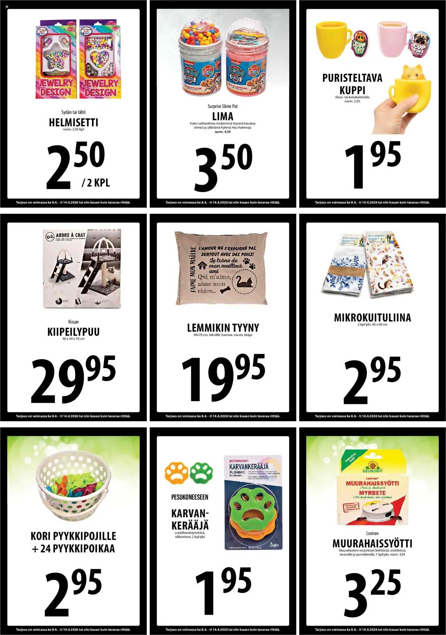 Tuuri tarjoukset – voimassa 08.04.2026 alkaen | Sivu: 13 | Tuotteet: Mikrokuituliina, Tyyny, Kori