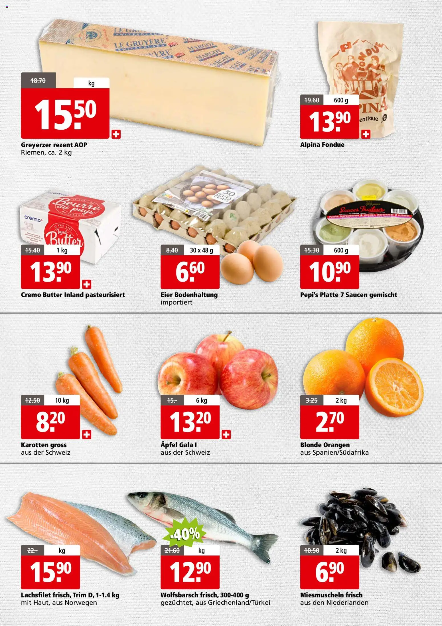 Aligro Aktionen Business Chavannes, Matran, Genf, Sitten – gültig ab 24.11.2025 | Seite: 2 | Produkte: Butter, Eier, Äpfel, Fondue