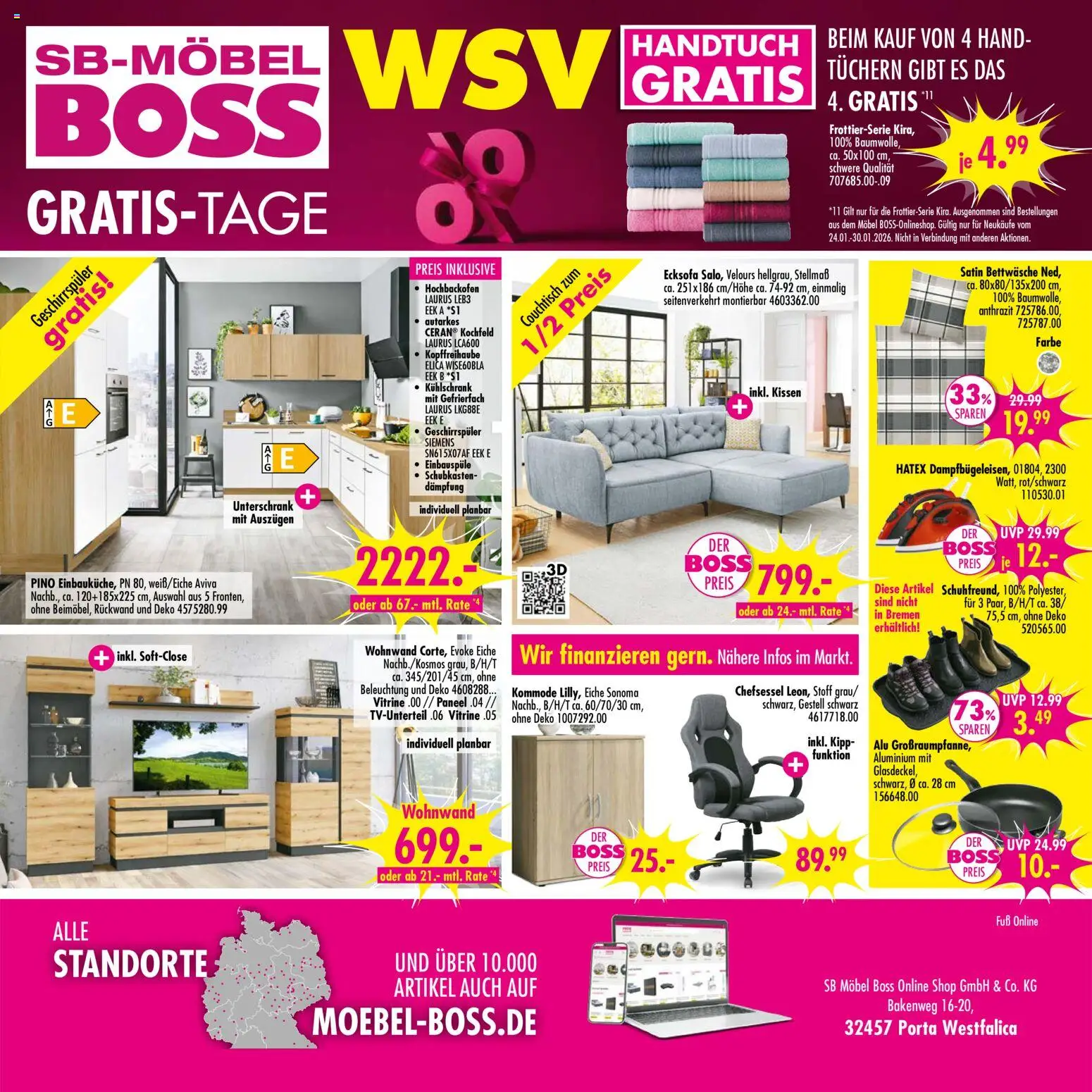 SB Möbel Boss Prospekt 	 – gültig ab 24.01.2026 | Seite: 12 | Produkte: Geschirrspüler, Kissen, Vitrine, Bettwäsche