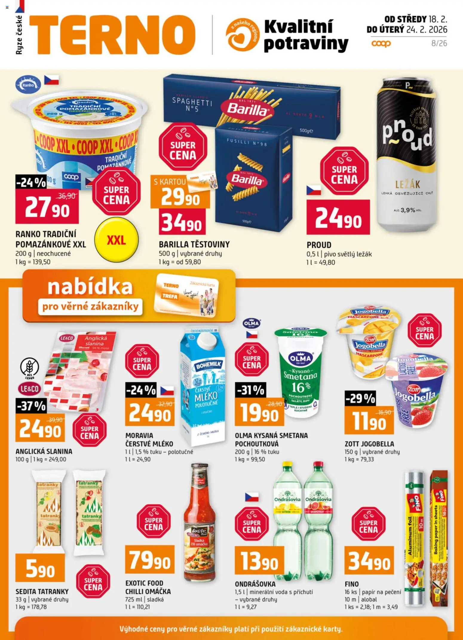 Terno leták - Prachatice od 18.02.2026 | Strana: 20 | Produkty: Mléko, Anglická slanina, Alobal, Mascarpone