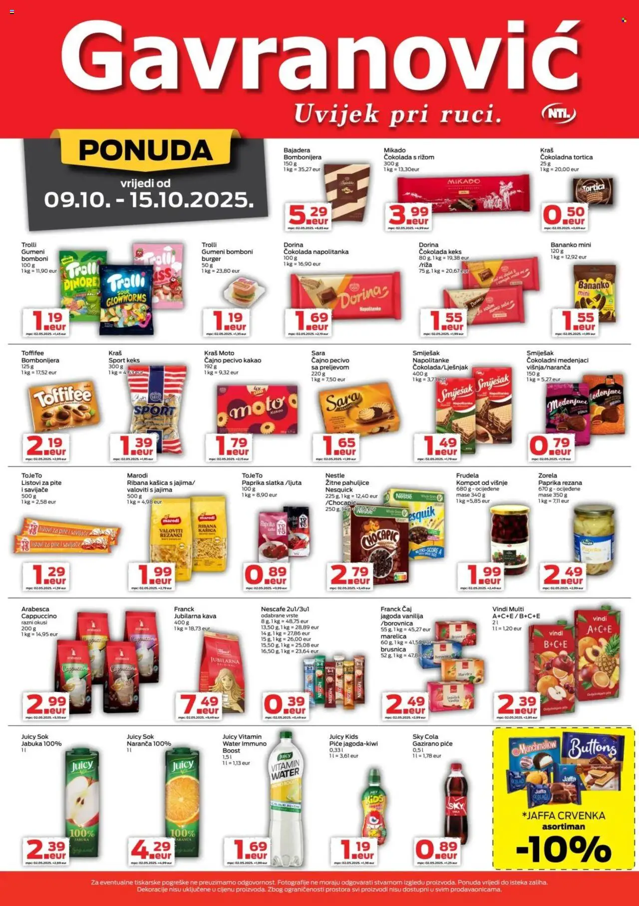 Gavranović katalog | vrijedi od 09.10.2025 | Stranica: 3 | Proizvodi: Sky Cola, Sok, Arabesca, Keks