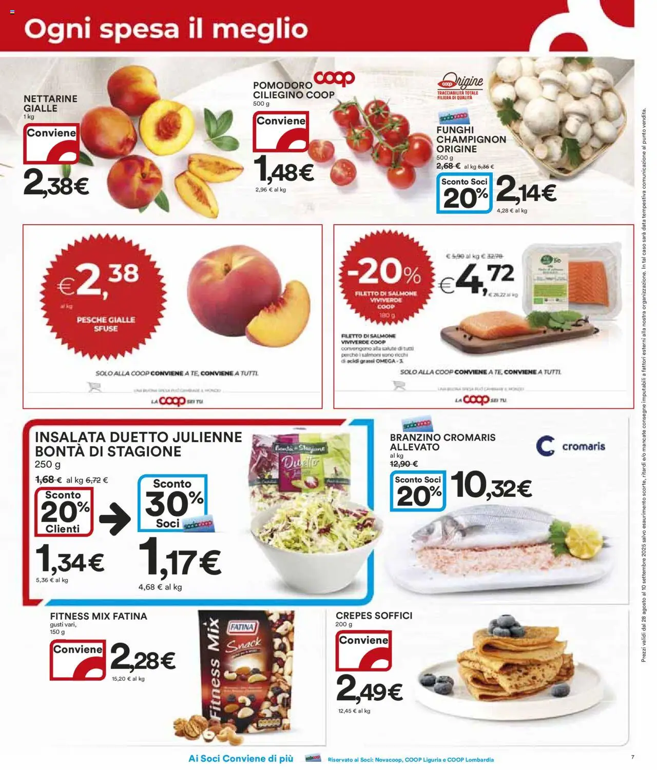 Volantino Ipercoop del 28.08.2025 | Pagina: 7 | Prodotti: Salmone, Insalata, Branzino, Pomodoro