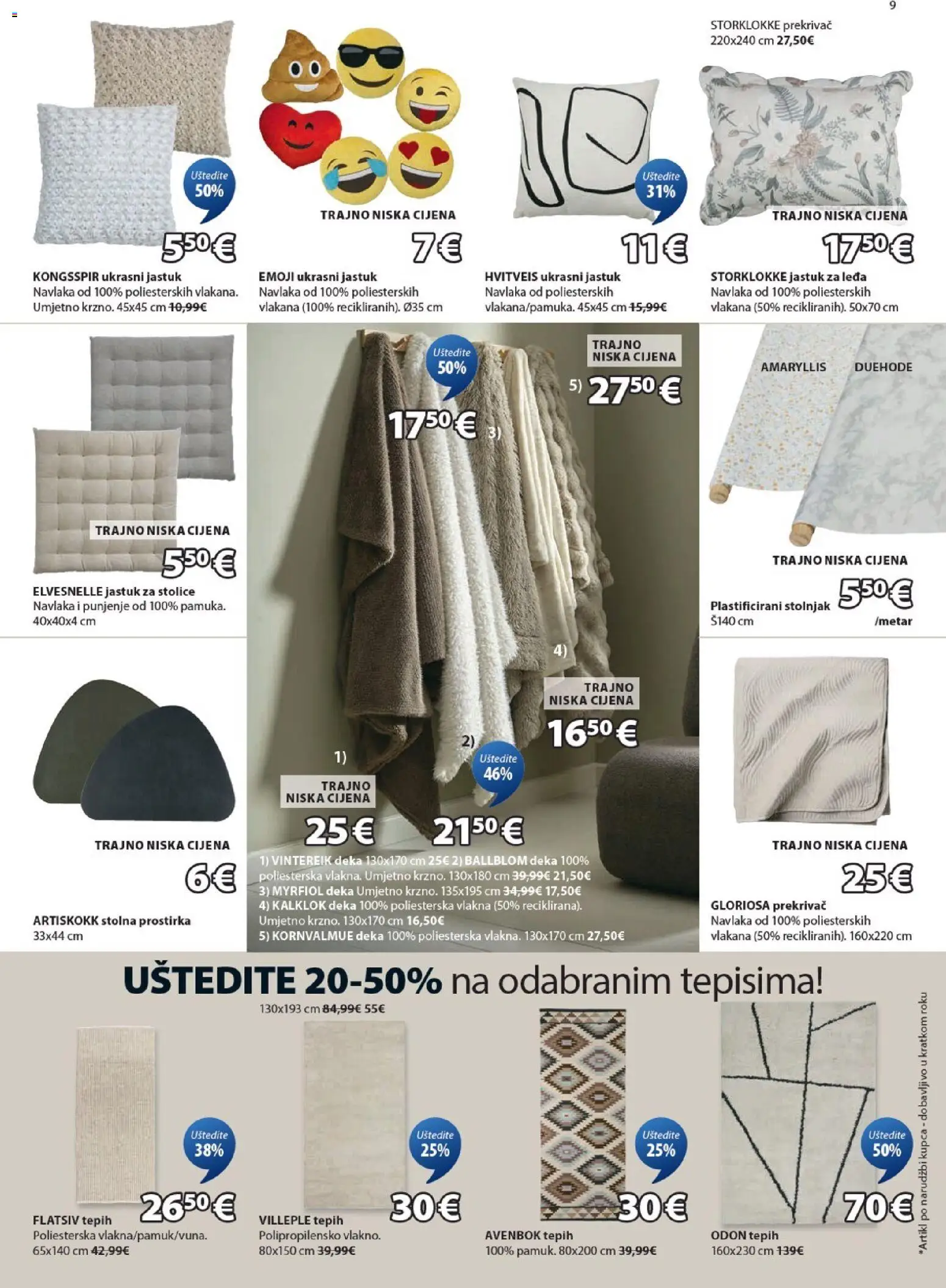 JYSK katalog | vrijedi od 21.01.2026 | Stranica: 9 | Proizvodi: Jastuk, Tepih, Stolnjak, Stolna prostirka