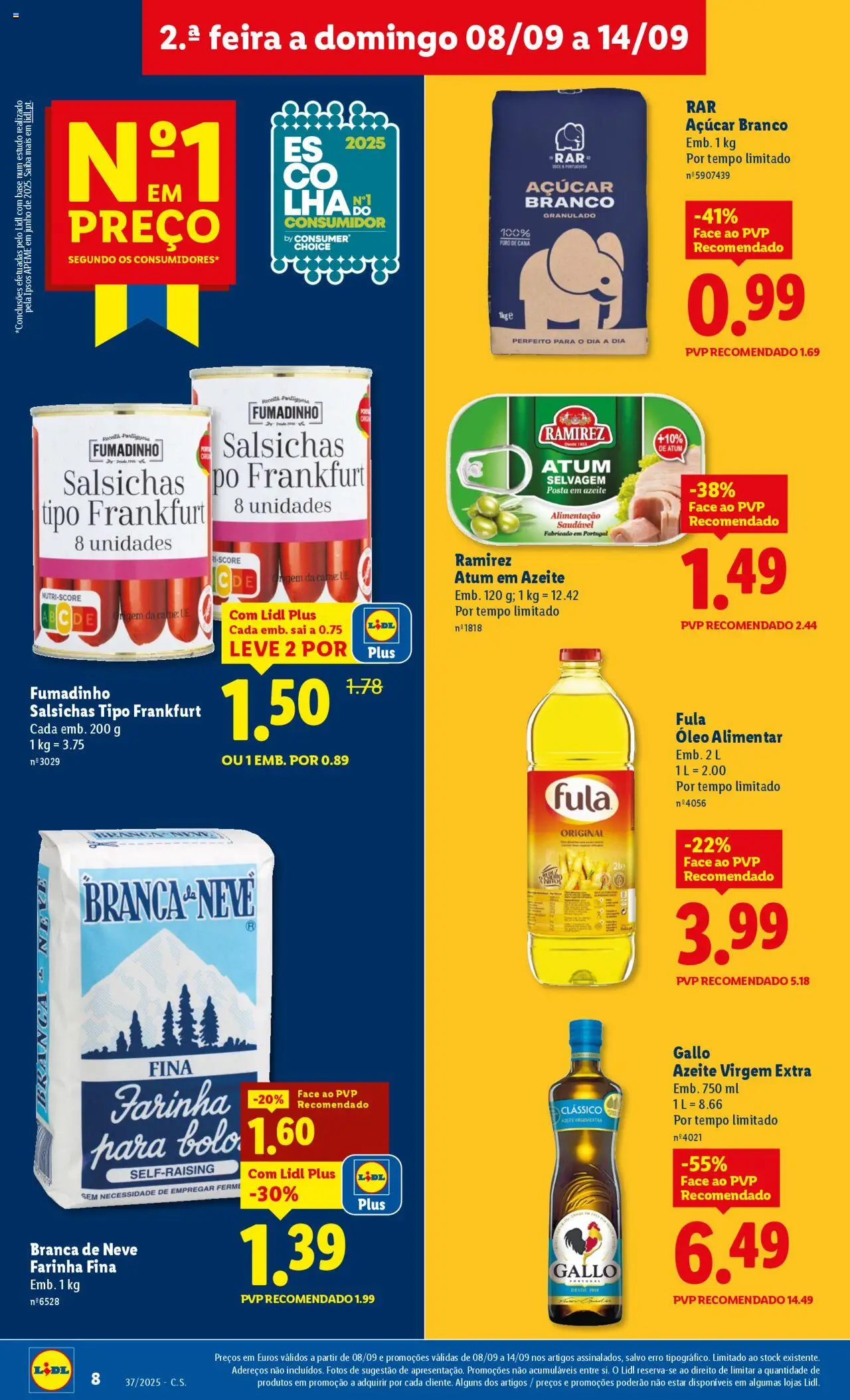 Lidl folheto │ válido de 08.09.2025 | Página: 8 | Produtos: Azeite, Bolo, Açúcar, Carne
