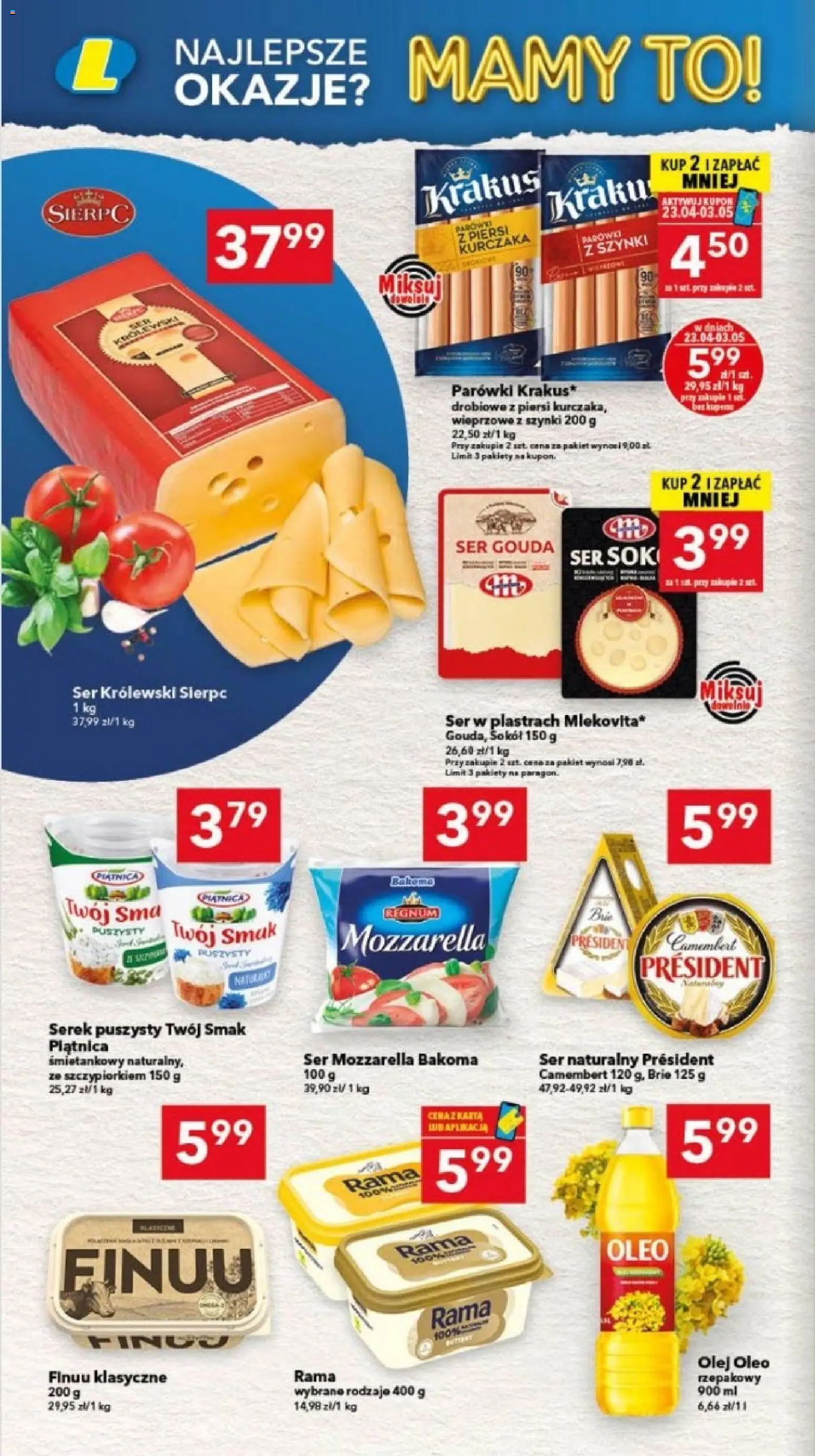 Lewiatan gazetka - Bydgoszcz od 23.04.2026 | Strona: 8 | Produkty: Piersi, Ser, Olej, Mozzarella