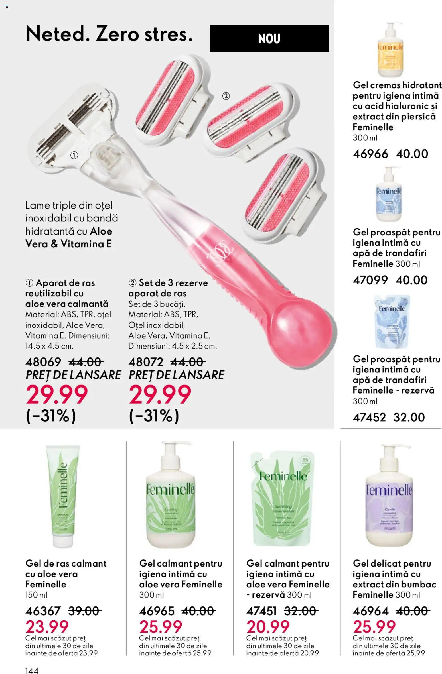 Noul catalog Oriflame – valabil de la 27.05.2026 | Pagină: 144 | Produse: Piersică, Gel de ras, Aparat De Ras, Aloe vera