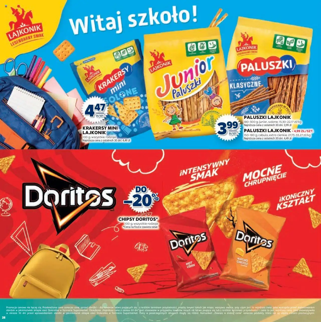 Stokrotka Gazetka - Witaj Szkoło od 13.08.2025 | Strona: 28 | Produkty: Chipsy, Stokrotka, Doritos, Krakersy