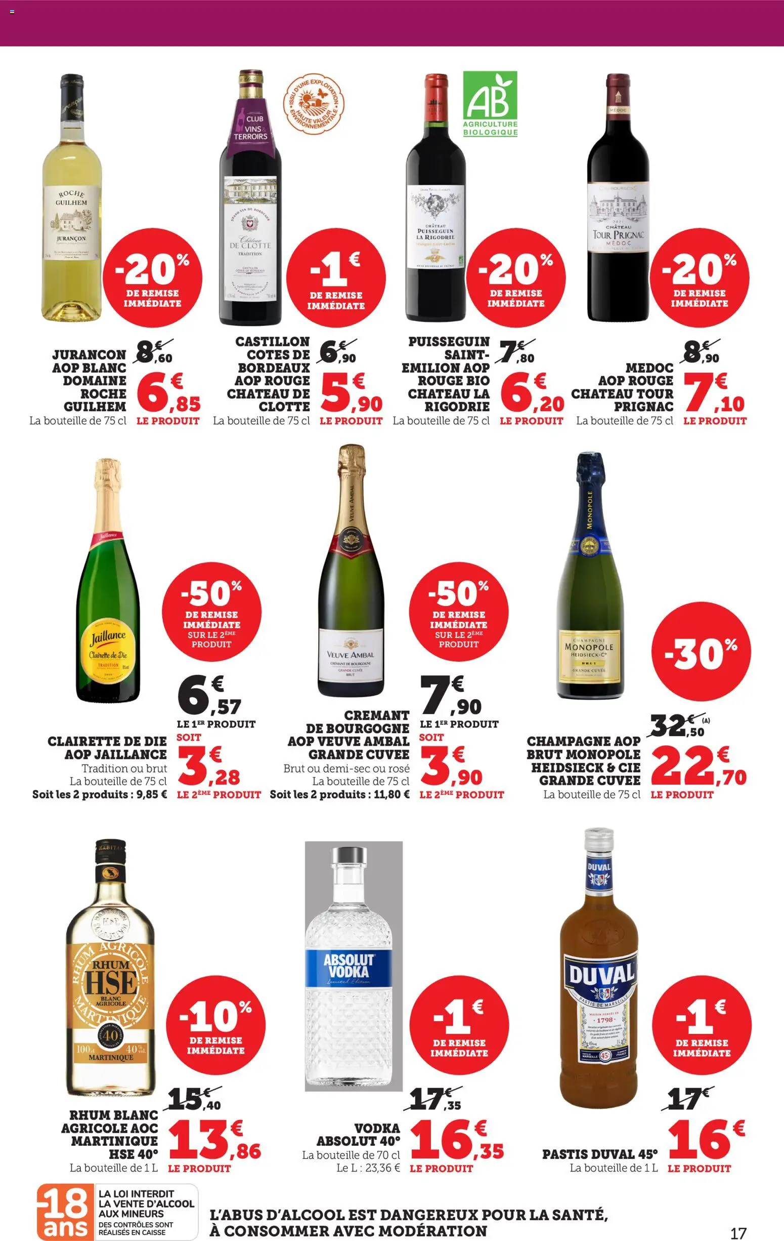 {H1} | Page: 18 | Produits: Vodka, Pastis, Champagne, Clairette de die