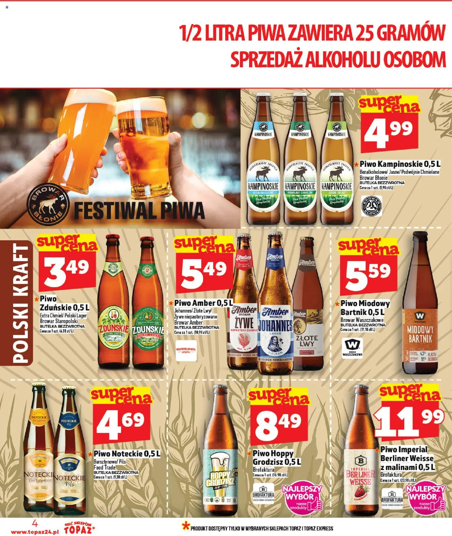 Topaz gazetka od 23.04.2026 | Strona: 4 | Produkty: Piwo, Alkohol