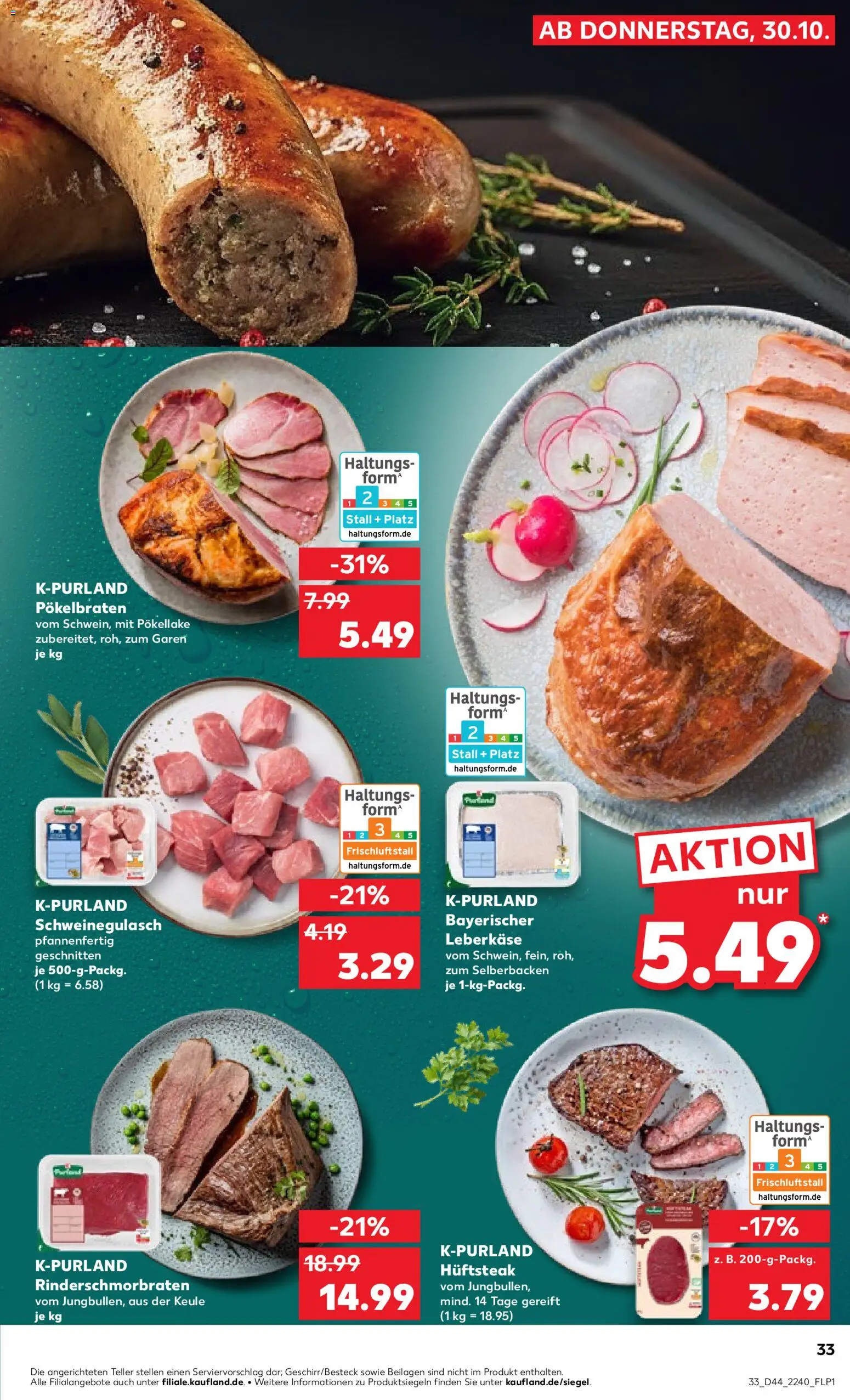 Kaufland prospekt Stuttgart	 – gültig ab 02.11.2025 | Seite: 33 | Produkte: Schweinegulasch, Steak, Leberkase