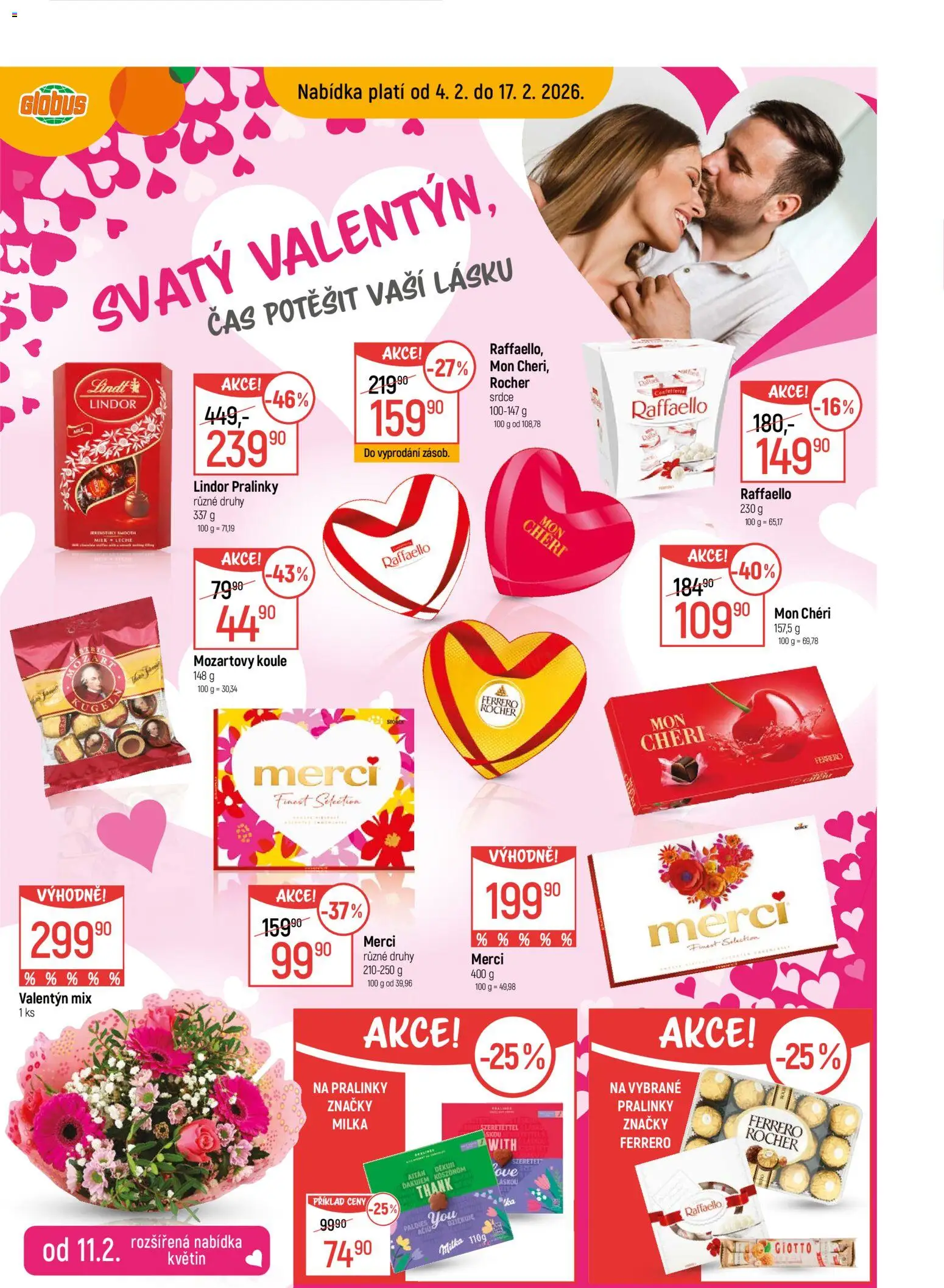 Globus leták - Chomutov od 04.02.2026 | Strana: 12 | Produkty: Globus, Mon Chéri, Milka, Mozartovy koule