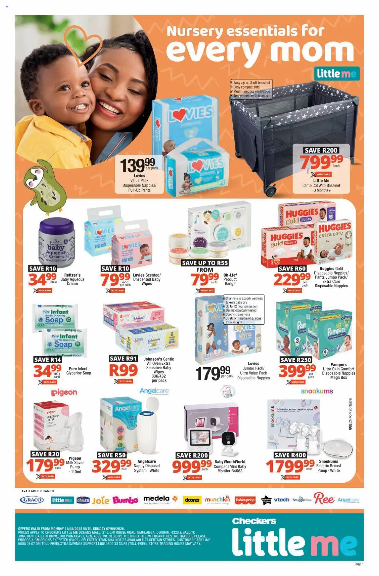Checkers KwaZulu-Natal - Little Me August Promotion │ valid from 11.08.2025 | Page: 1 | Products: Monitor, Box, Soap, Nappies