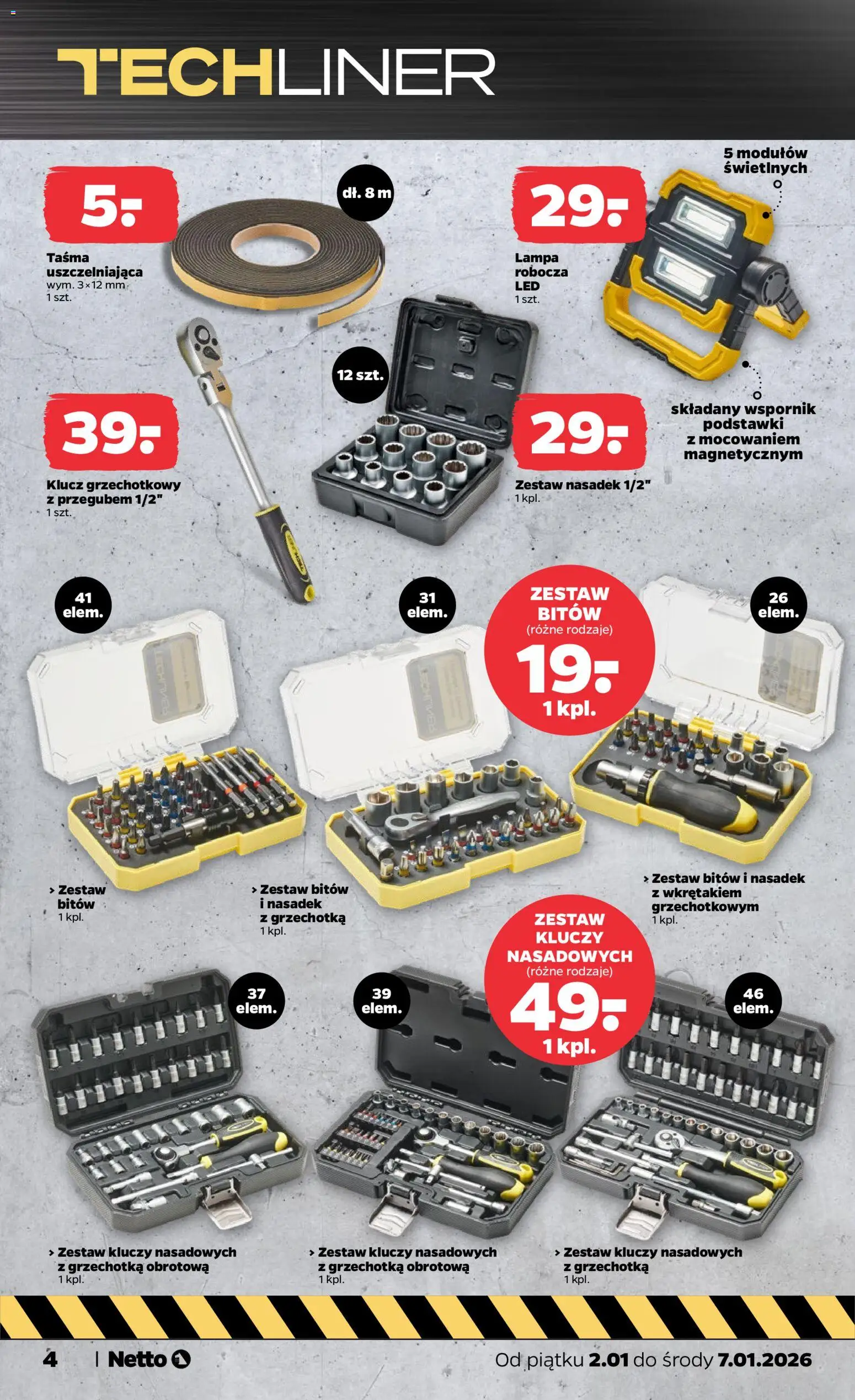 Netto gazetka - Non Food od 02.01.2026 | Strona: 4 | Produkty: Lampa, Zestaw kluczy nasadowych