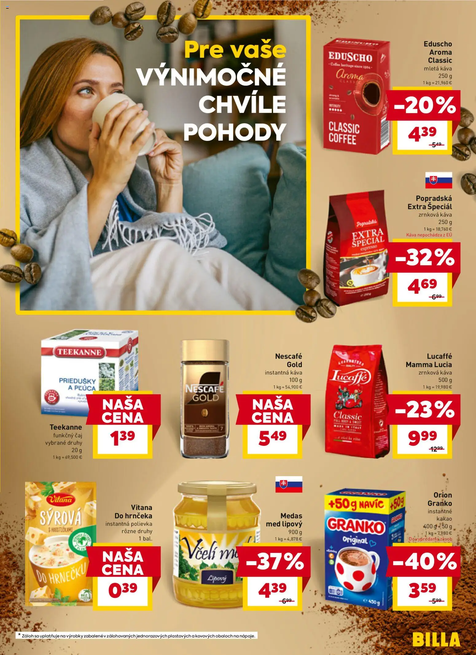 Nové Billa akcie – leták je platný od 02.01.2026 | Strana: 19 | Produkty: Káva, Čaj, Teekanne, Kakao