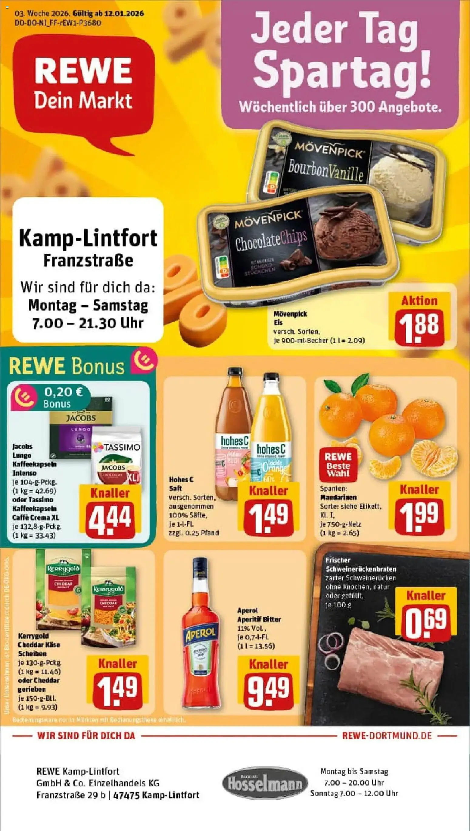 Rewe prospekt Kamp-Lintfort	 – gültig ab 11.01.2026 | Seite: 1 | Produkte: Mandarinen, Movenpick eis, Hohes c, Saft