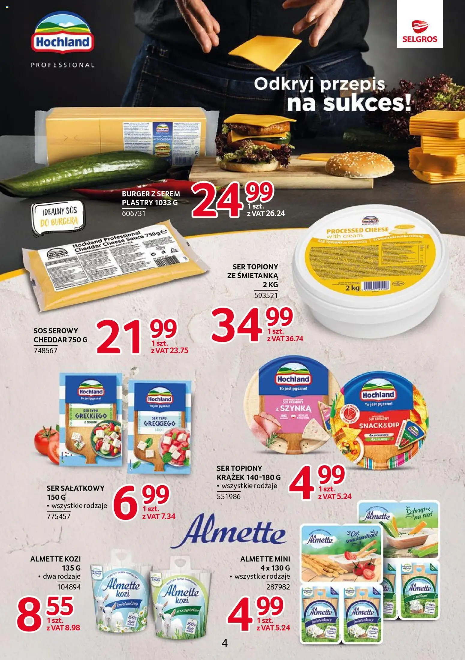 Selgros cash&carry gazetka - Markowe produkty od 26.03.2026 | Strona: 4 | Produkty: Sos serowy, Szynka, Ser, Sos