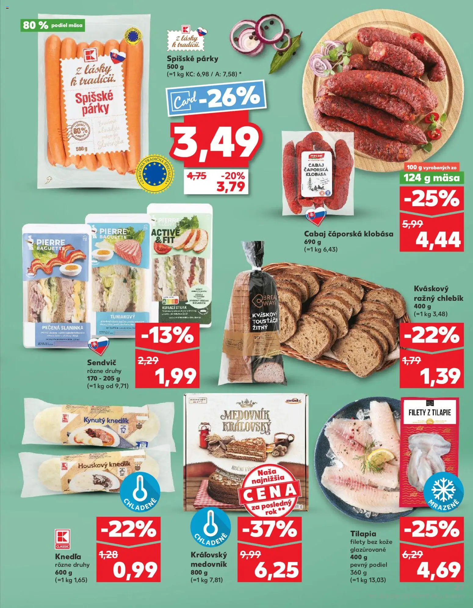 Nové Kaufland akcie – leták je platný od 26.02.2026 | Strana: 27 | Produkty: Klobása, Párky, Steak, Sendvič
