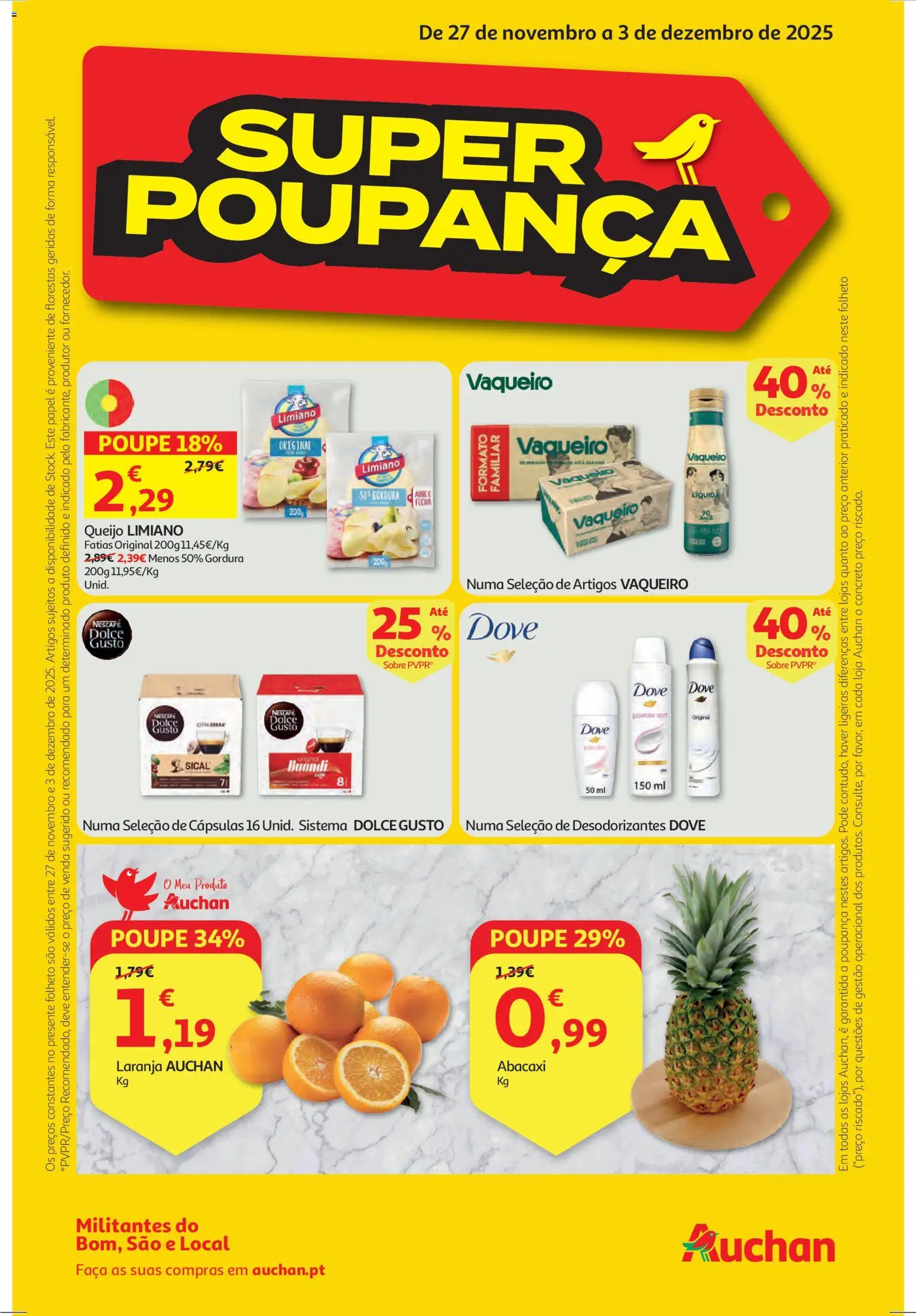 Auchan folheto │ válido de 27.11.2025 | Página: 1 | Produtos: Faca, Queijo, Abacaxi, Dolce gusto