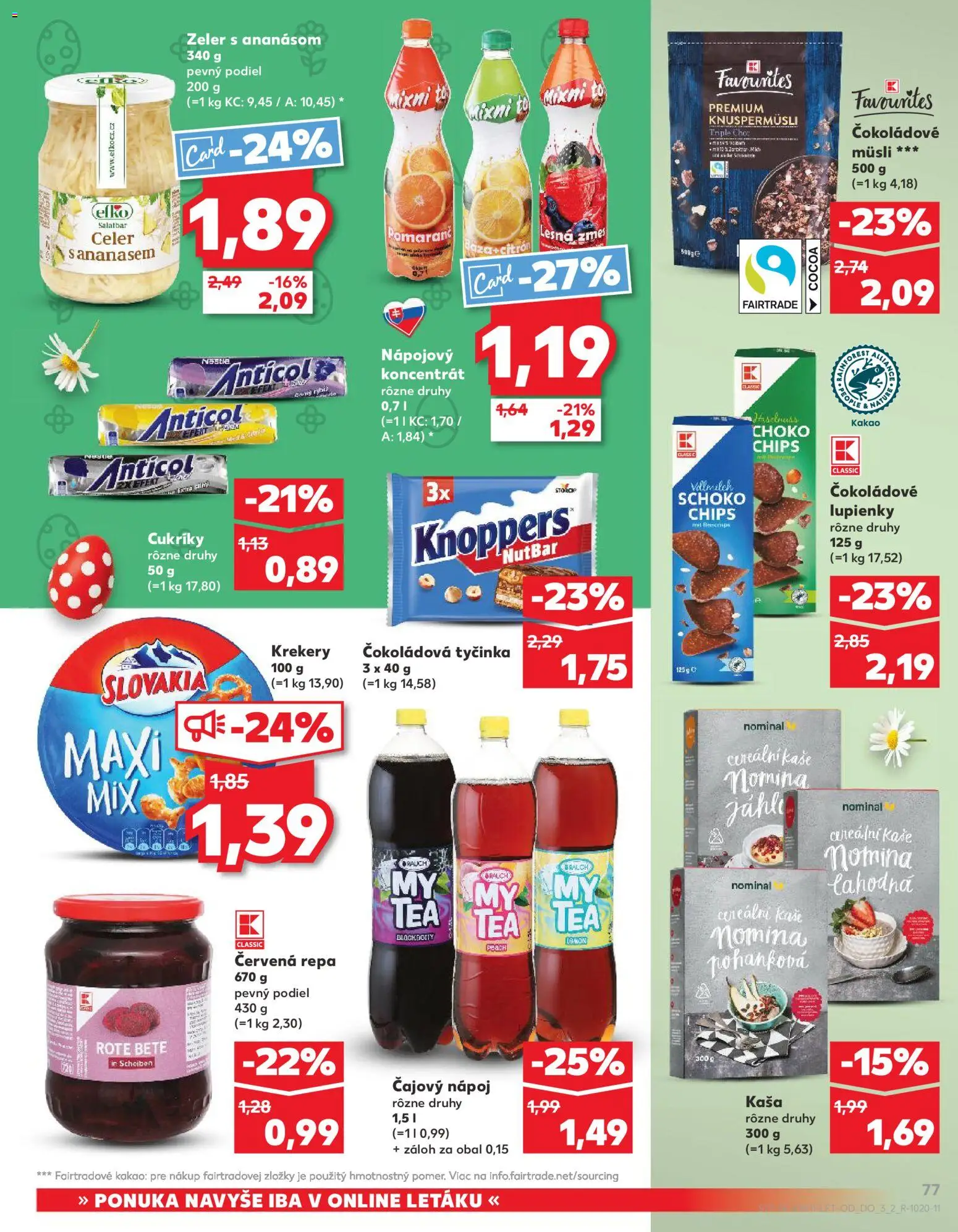 Nové Kaufland akcie – leták je platný od 12.03.2026 | Strana: 77 | Produkty: Cukríky, Červená repa, Zeler, Kakao