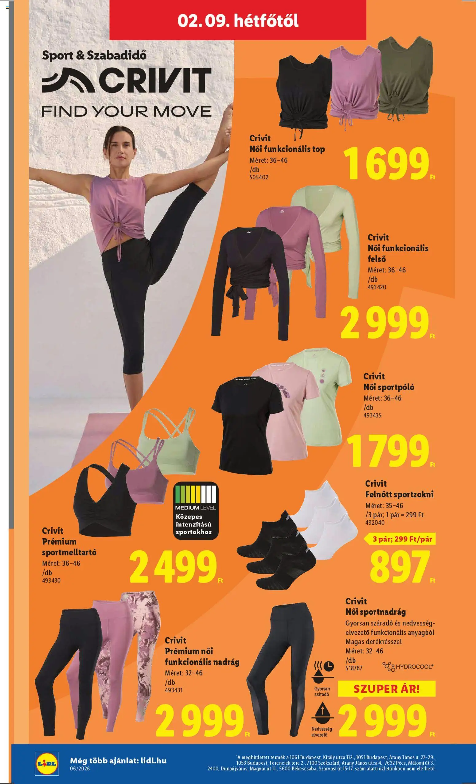 Lidl akciós ujság - amely érvényes a következő dátumtól: 05.02.2026 | Oldal: 22 | Termékek: Sportmelltartó, Nadrág, Leggings