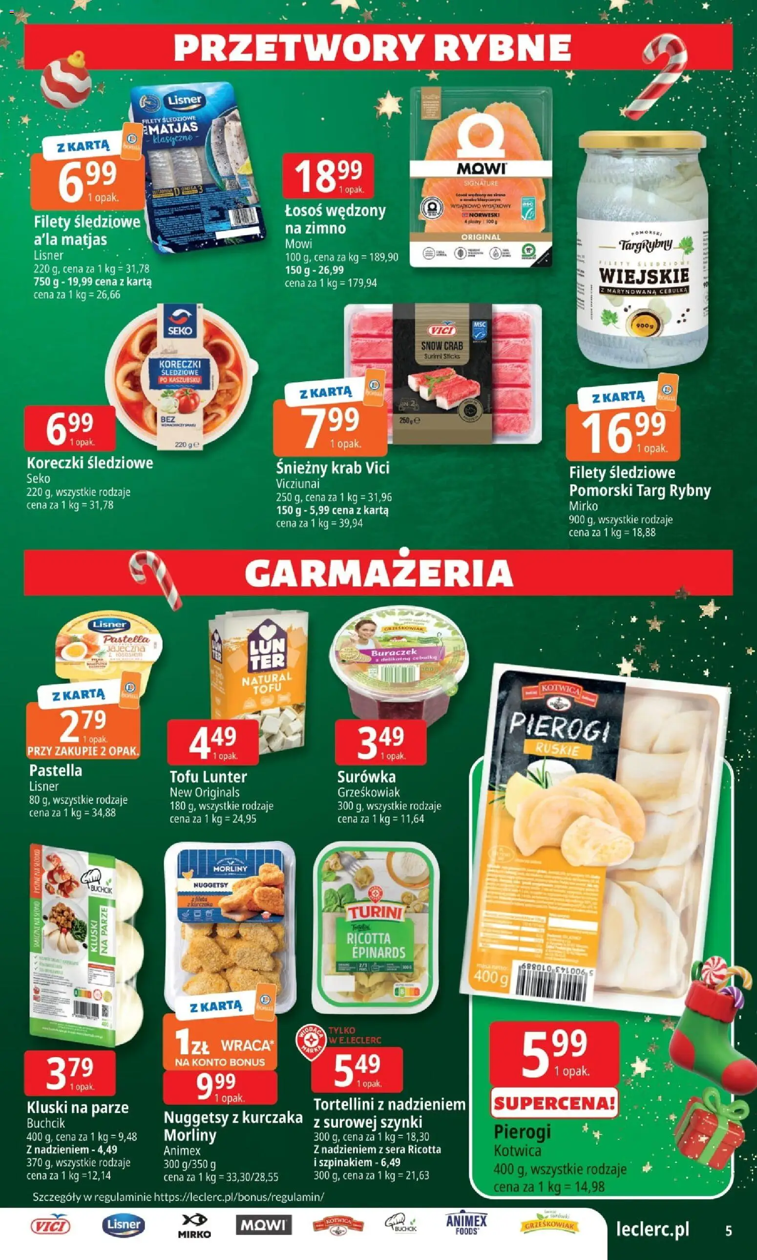 E.Leclerc Gazetka - Warszawa Ursynów od 25.11.2025 | Strona: 5 | Produkty: Łosoś wędzony, Pierogi, Surimi, Tortellini