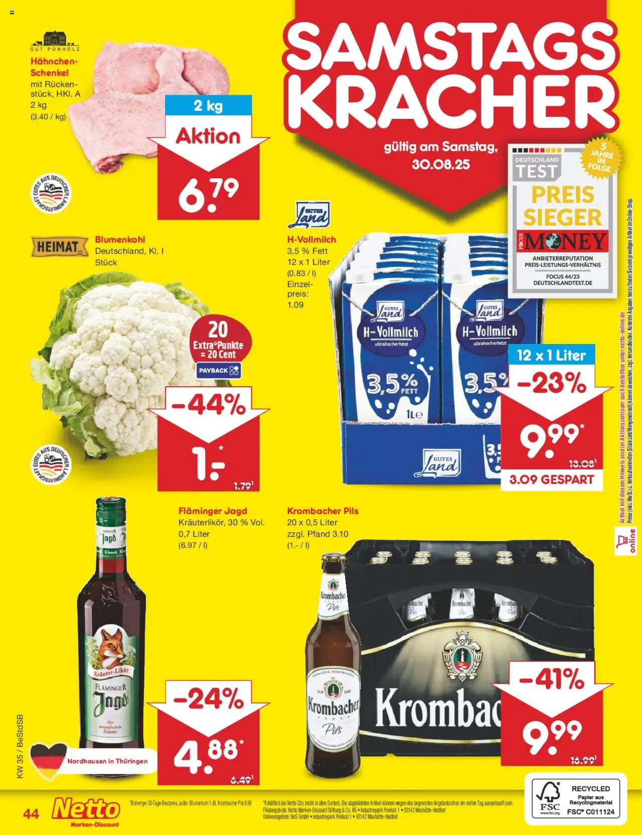 Netto Marken-Discount Prospekt 	 - gültig ab dem 25.08.2025 | Seite: 64 | Produkte: Hahnchen, Pils, Krombacher, Blumenkohl
