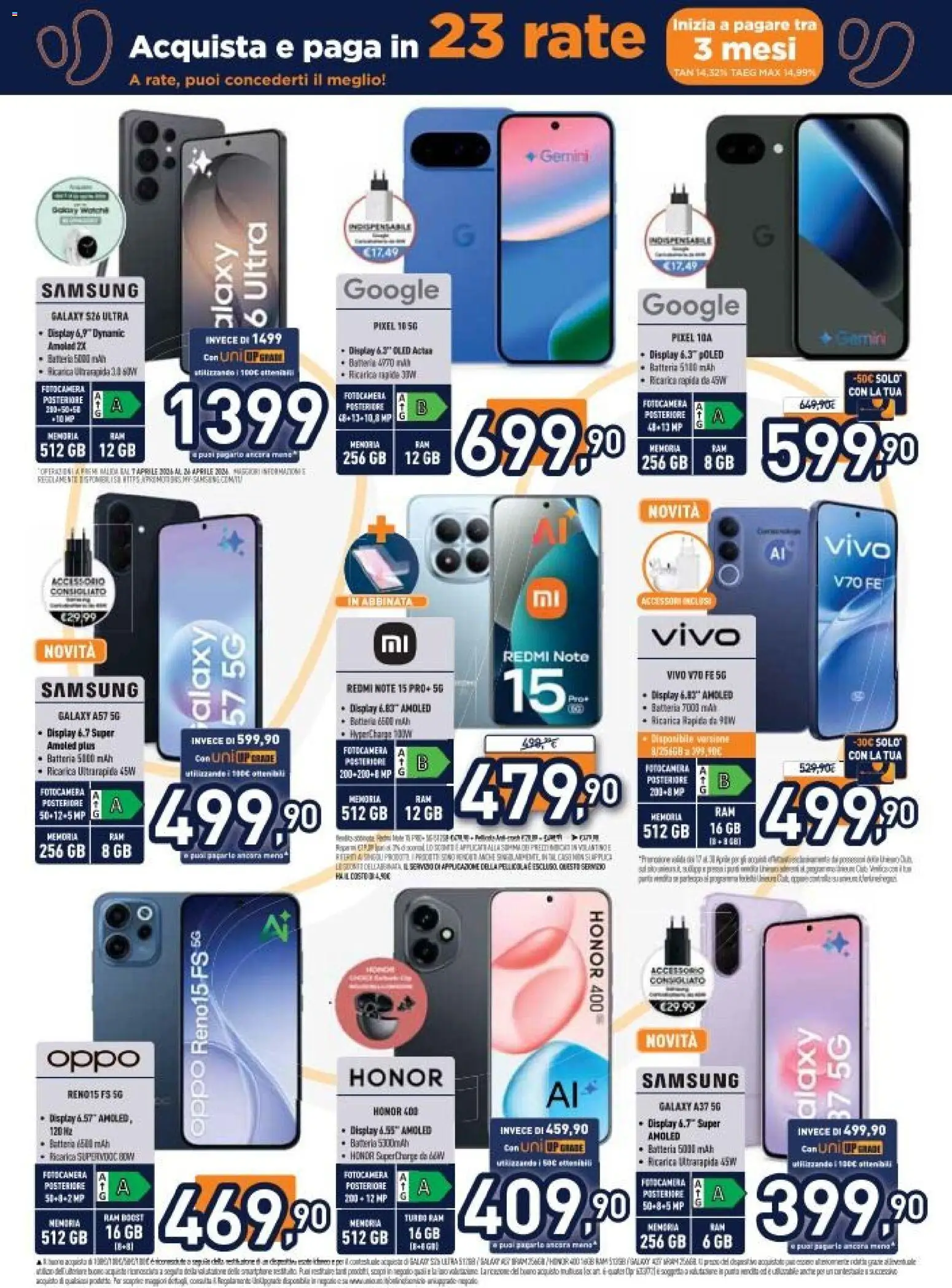 Volantino Unieuro del 17.04.2026 | Pagina: 7 | Prodotti: Fotocamera, Batteria, Samsung