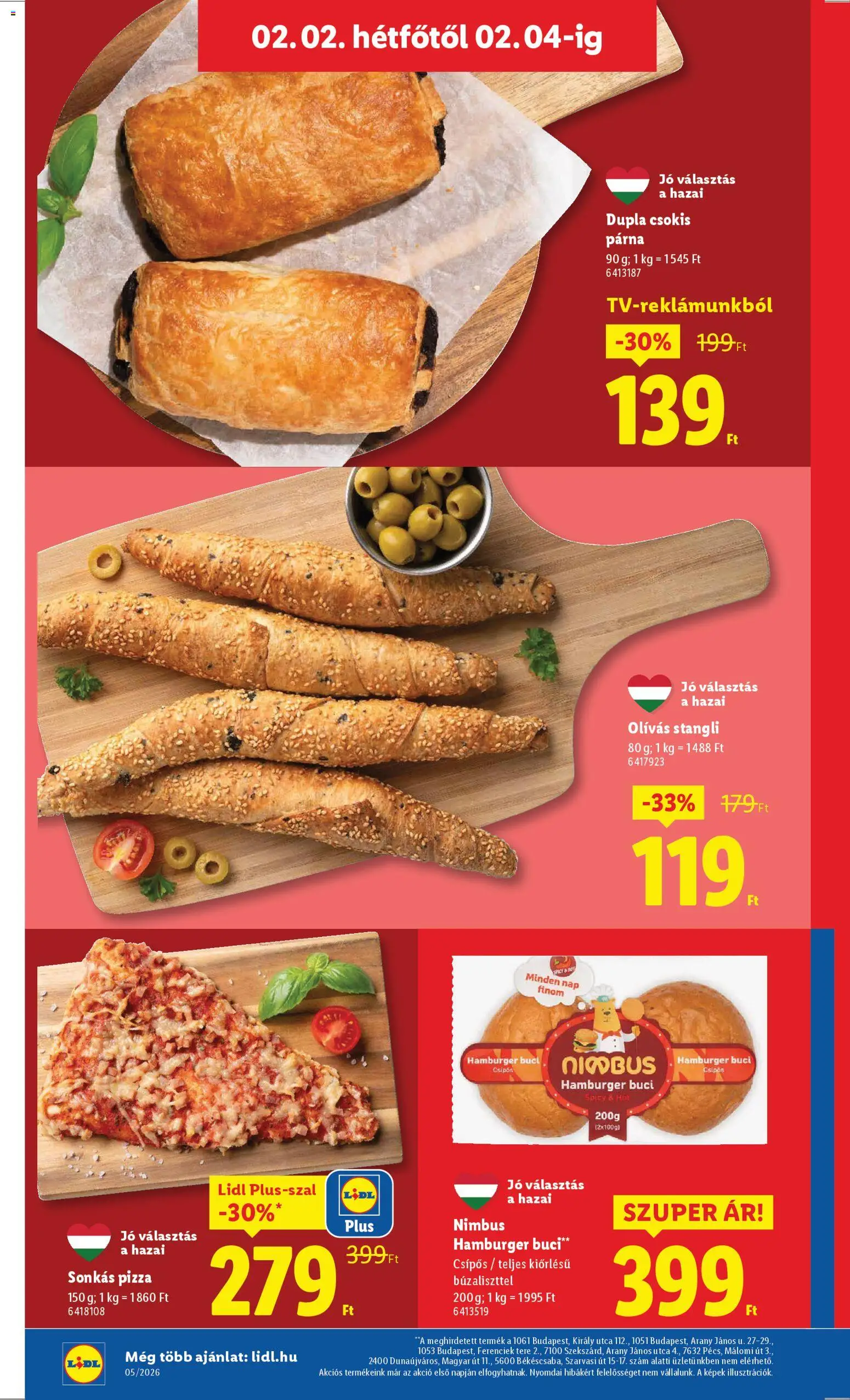 Lidl akciós ujság - amely érvényes a következő dátumtól: 29.01.2026 | Oldal: 46 | Termékek: Hamburger, Stangli, Párna, Pizza