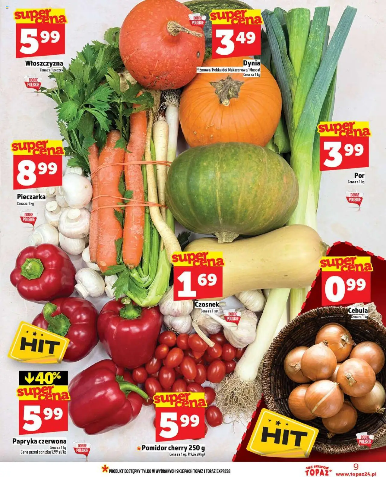 Topaz Gazetka od 09.10.2025 | Strona: 9 | Produkty: Czosnek, Papryka, Pomidor cherry, Papryka czerwona