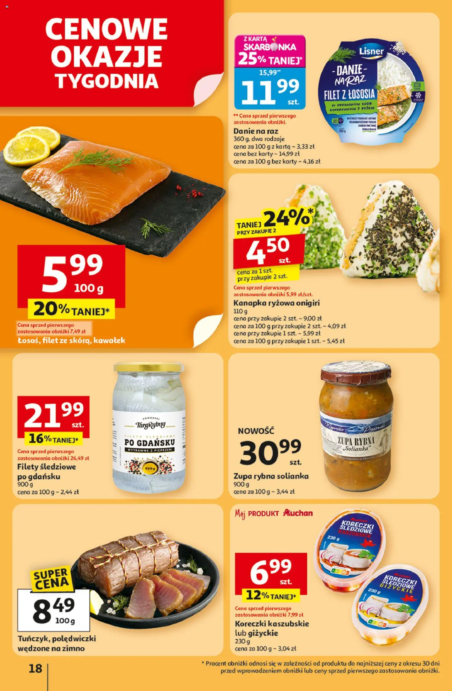 Auchan Gazetka - Pewność niskich cen Hipermarket od 30.10.2025 | Strona: 18 | Produkty: Karta, Rybna, Zupa, Filet z łososia