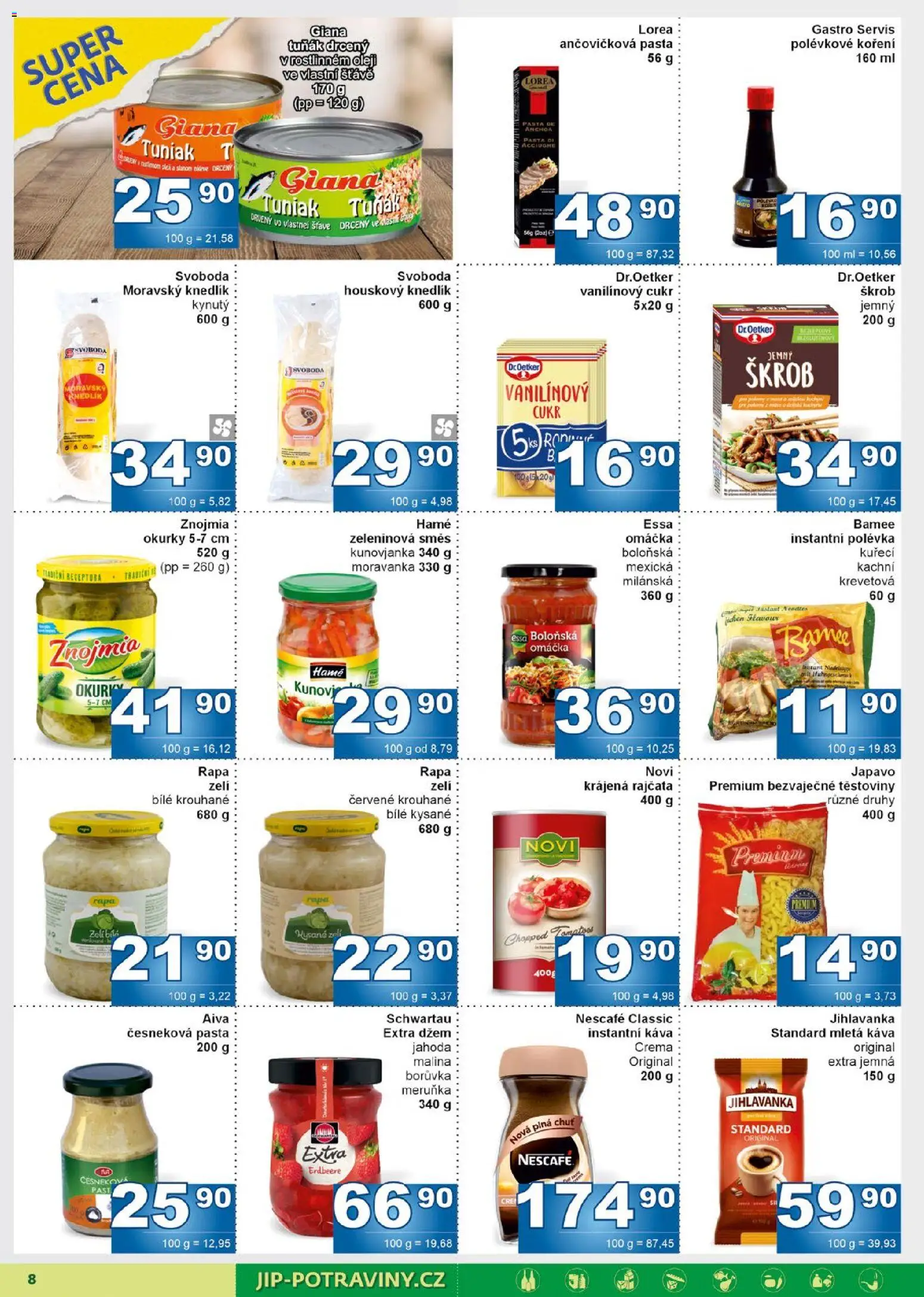 Jip leták od 05.11.2025 | Strana: 8 | Produkty: Tuňák, Instantní káva, Okurky, Crema