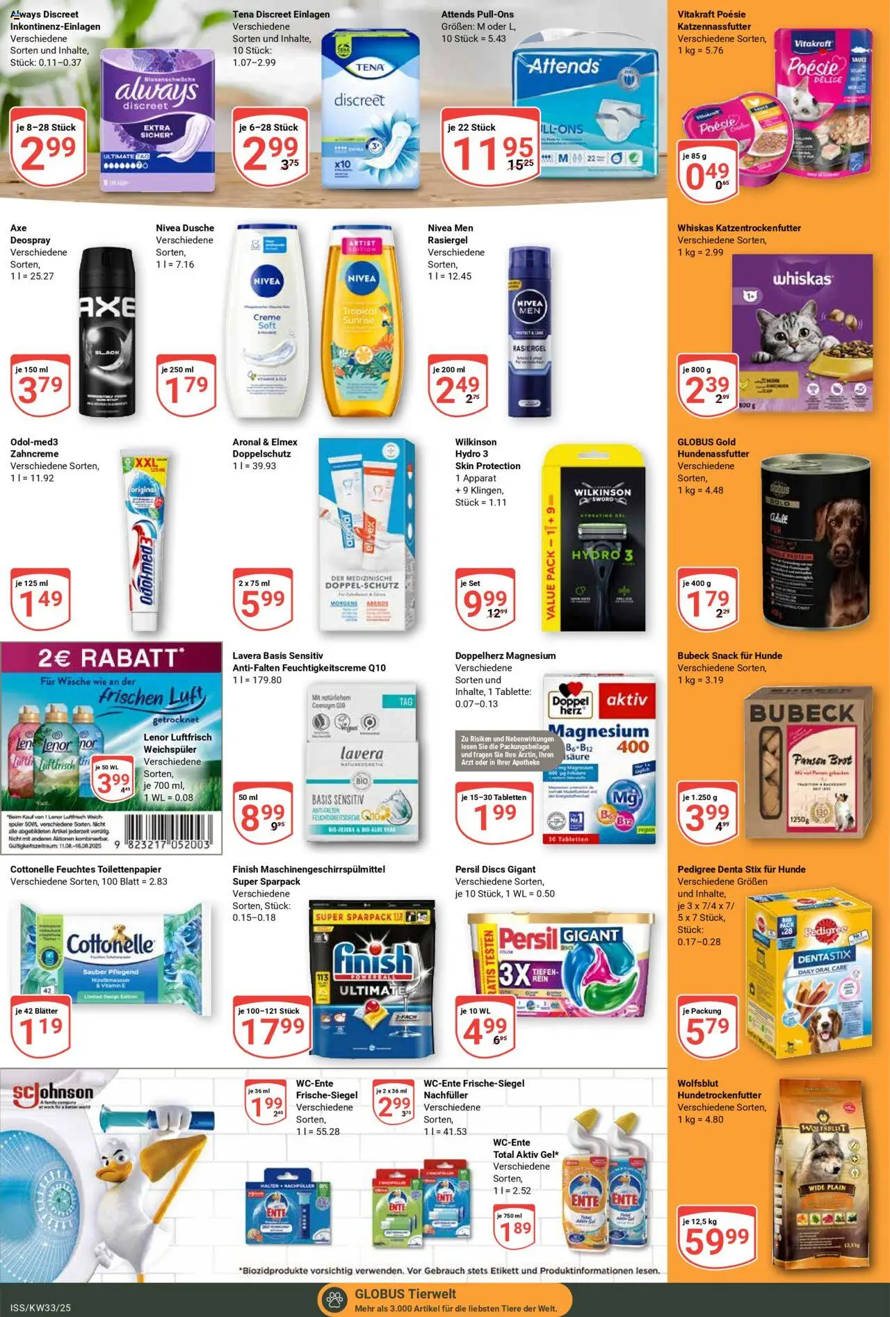 Globus Prospekt 	 - gültig ab dem 11.08.2025 | Seite: 15 | Produkte: Lenor, Finish, Creme, Feuchtes Toilettenpapier