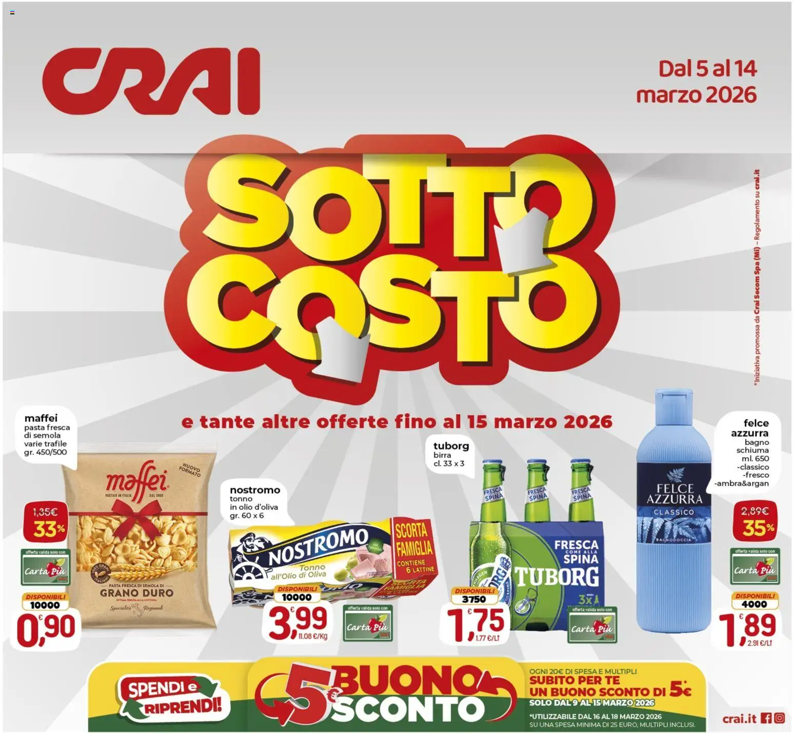 Volantino CRAI del 05.03.2026 | Pagina: 1 | Prodotti: Birra, Pasta, Tonno, Doccia
