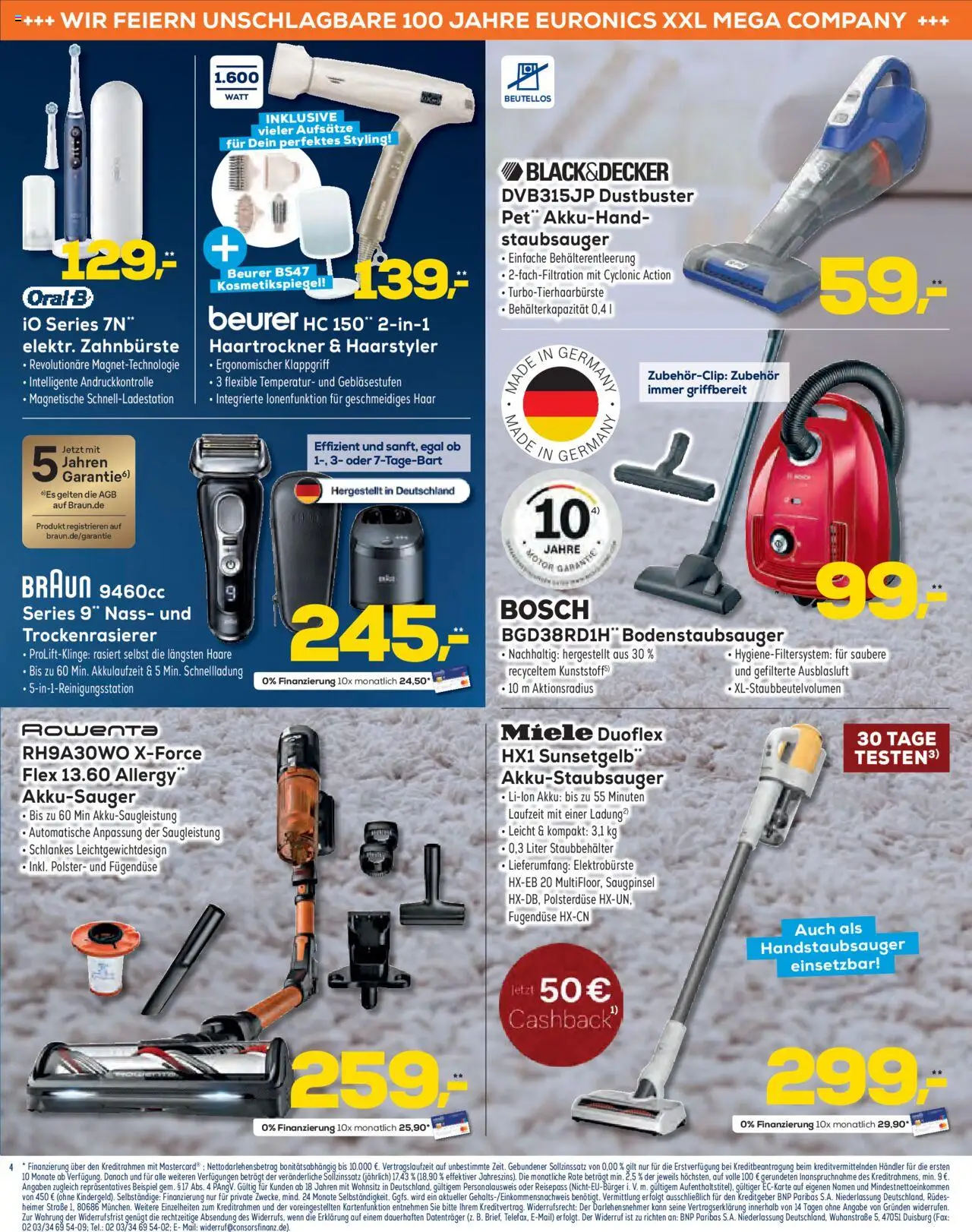 Euronics  Unsere aktuelle Beilage – gültig ab 24.09.2025 | Seite: 4 | Produkte: Miele, Bosch, Haartrockner, Kosmetikspiegel