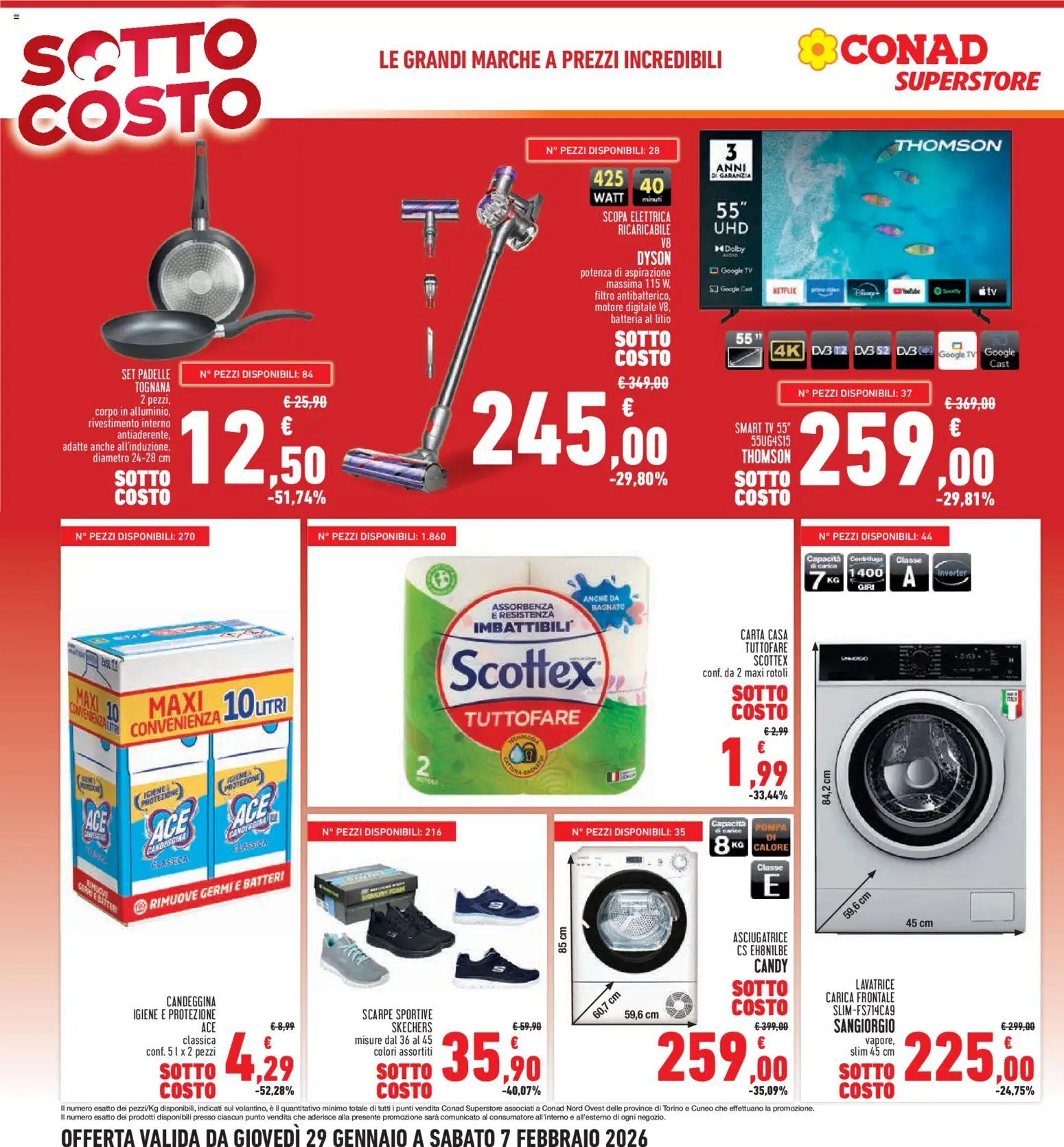 Volantino Conad del 29.01.2026 | Pagina: 6 | Prodotti: Candeggina, Asciugatrice, TV, Scarpe sportive