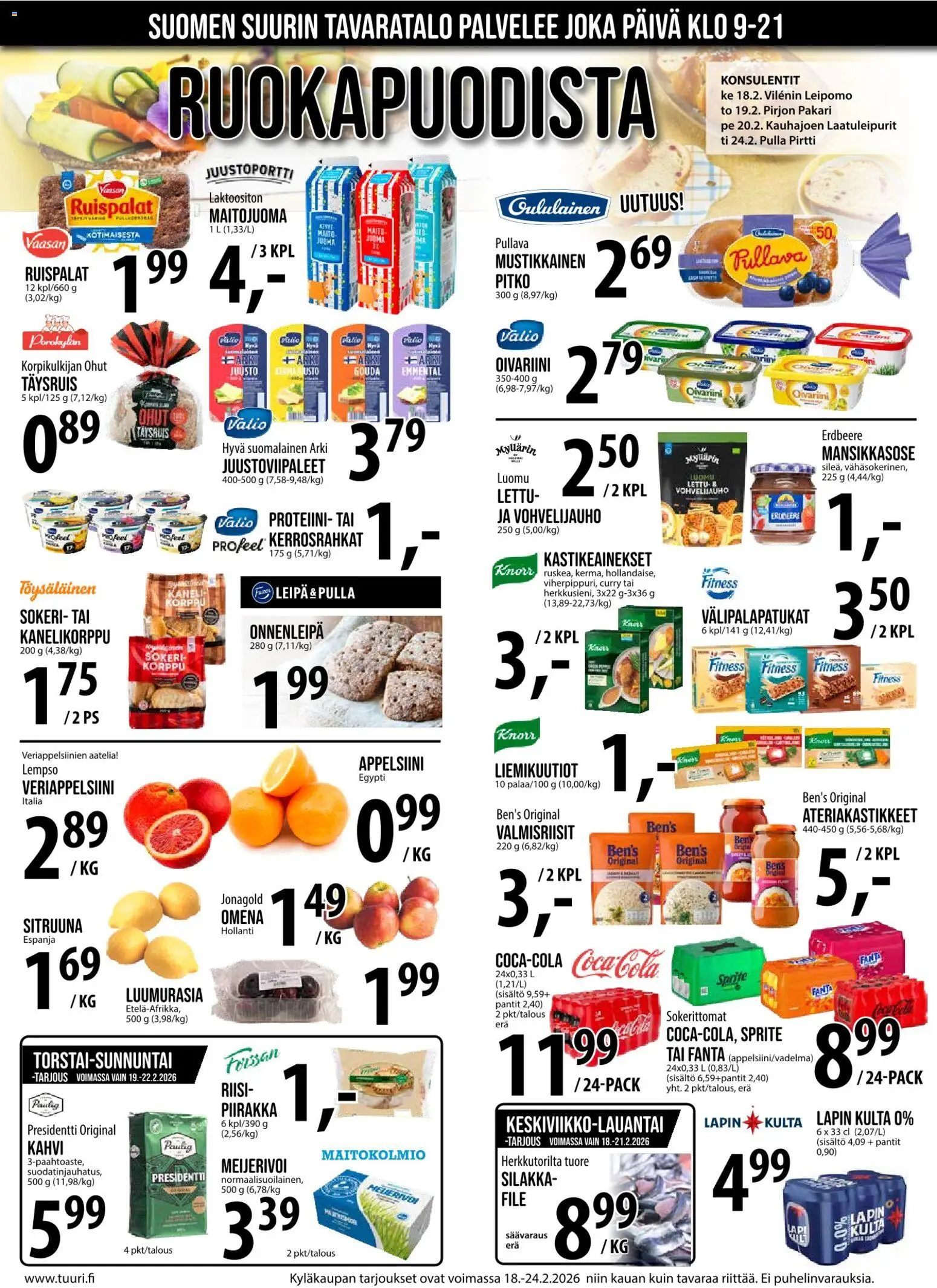 Tuuri tarjoukset – voimassa 18.02.2026 alkaen | Sivu: 8 | Tuotteet: Leipomo, Veriappelsiini, Sprite, Pulla
