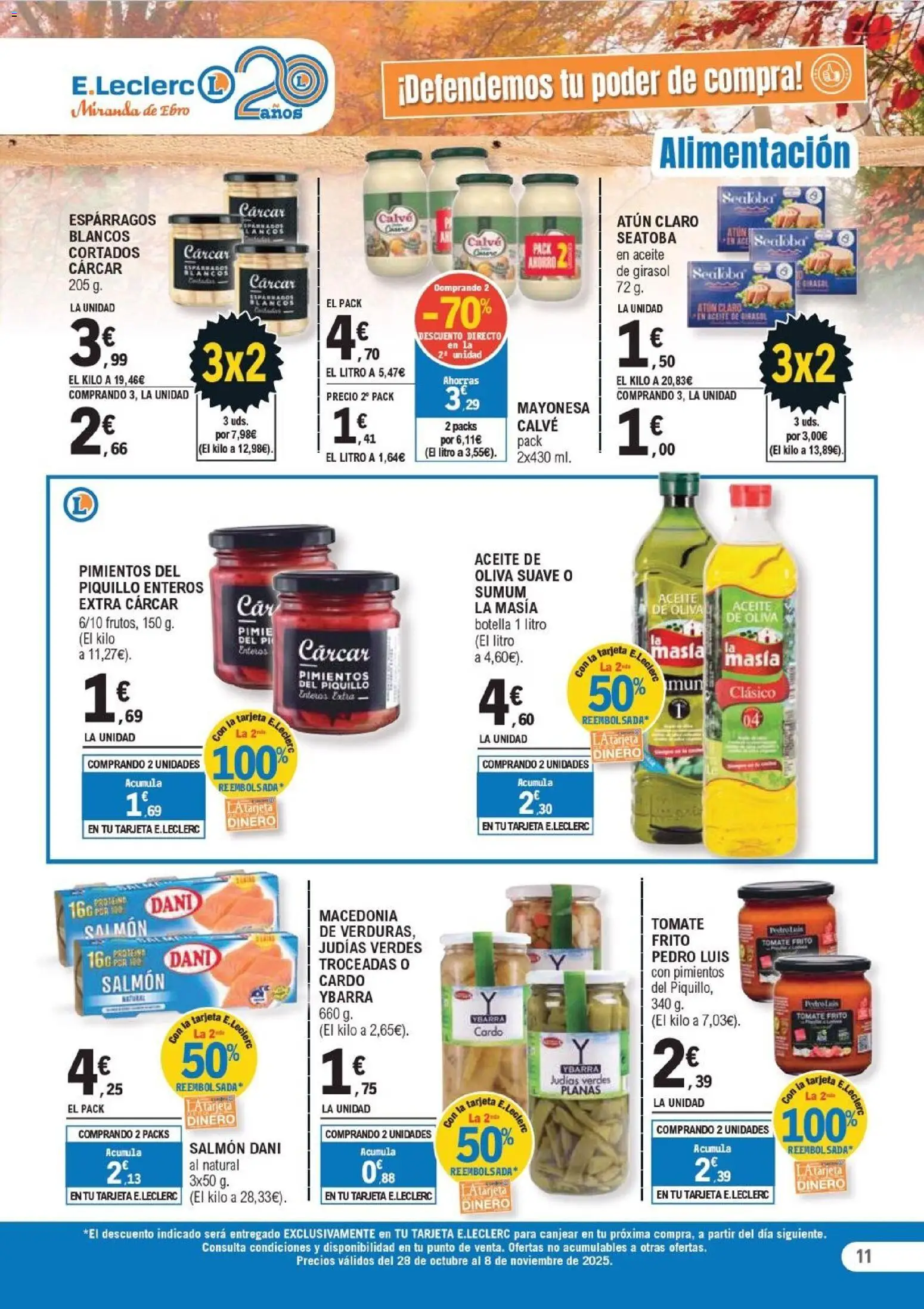 E.Leclerc folleto │ válido desde el 28.10.2025 | Página: 11 | Productos: Aceite, Νερό καρύδας, Οθόνη προβολής, Atún claro