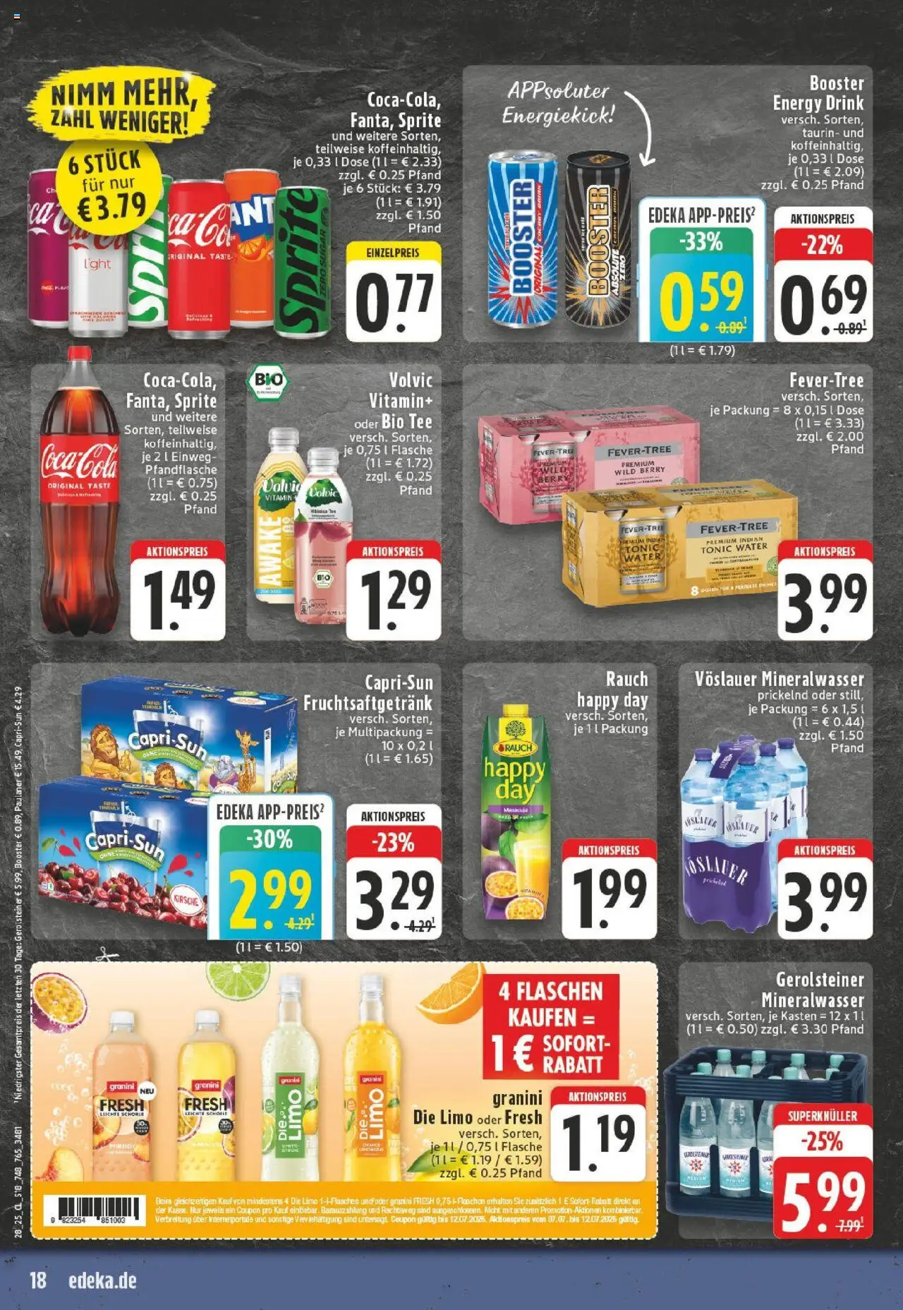 Edeka prospekt Mönchengladbach-Rheydt	 - gültig ab dem 06.07.2025 | Seite: 18 | Produkte: Sprite, Cola, Energy, Granini die limo