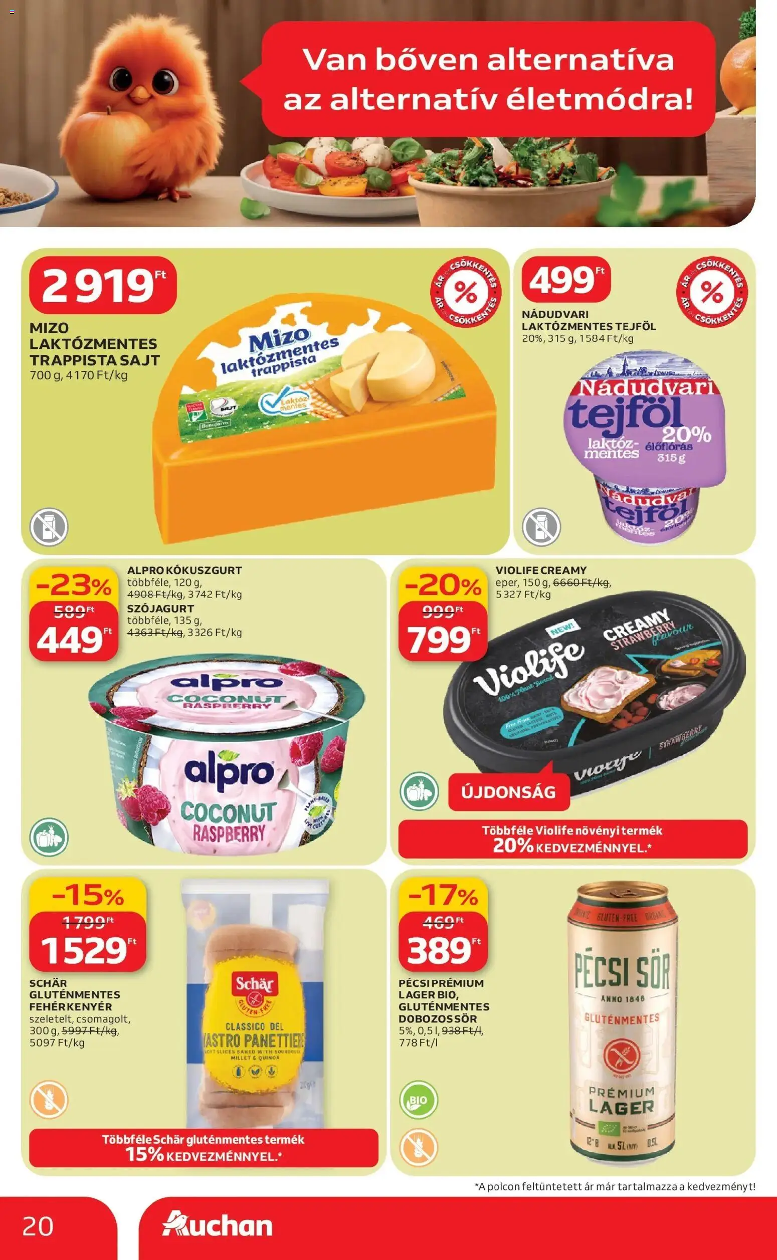 Auchan akciós ujság - amely érvényes a következő dátumtól: 12.03.2026 | Oldal: 20 | Termékek: Kiseli krastavci, Alpro, Sör, Tejföl