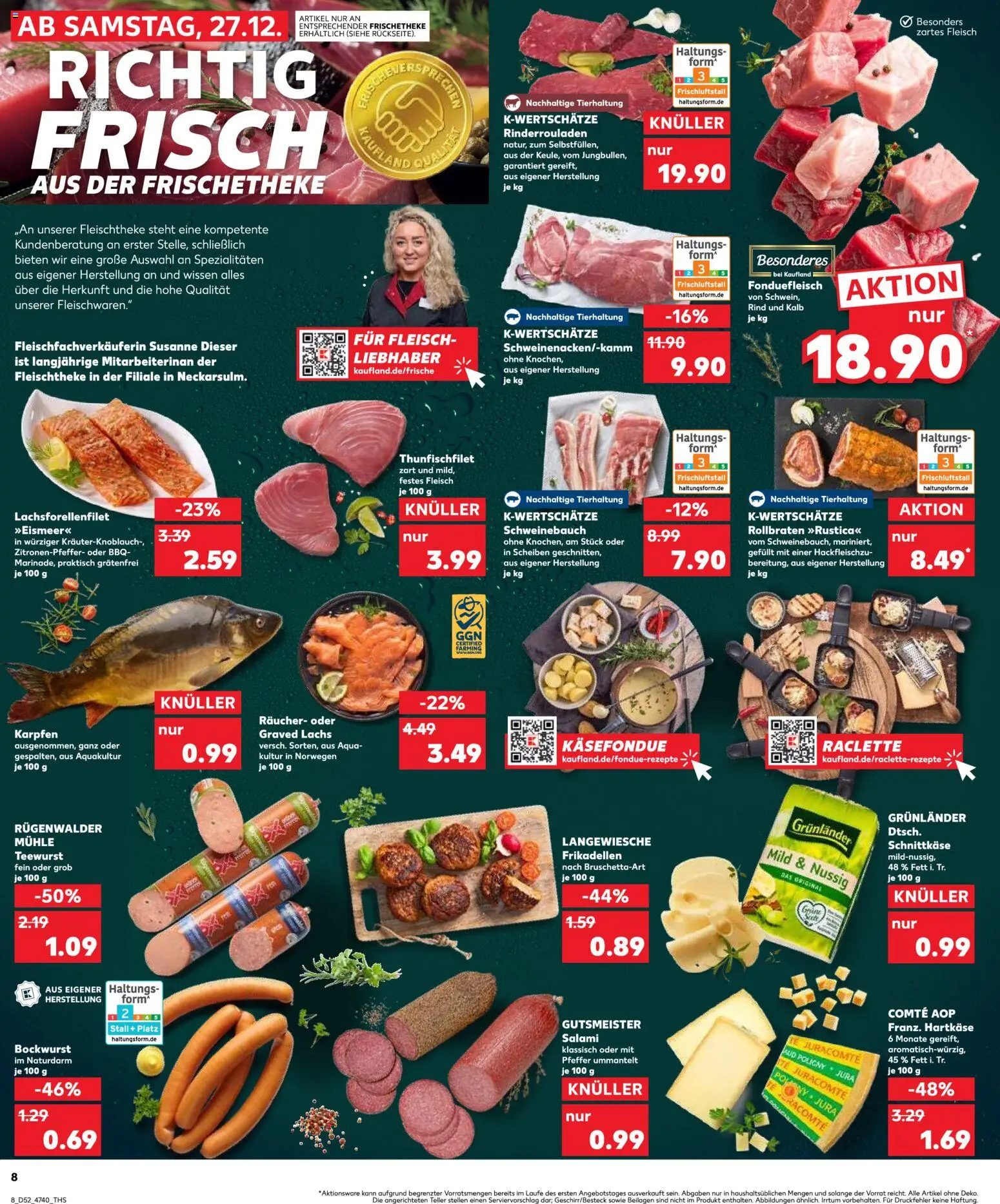 Kaufland prospekt Hannover	 – gültig ab 27.12.2025 | Seite: 8 | Produkte: Rinderrouladen, Lachs, Raclette, Fleisch