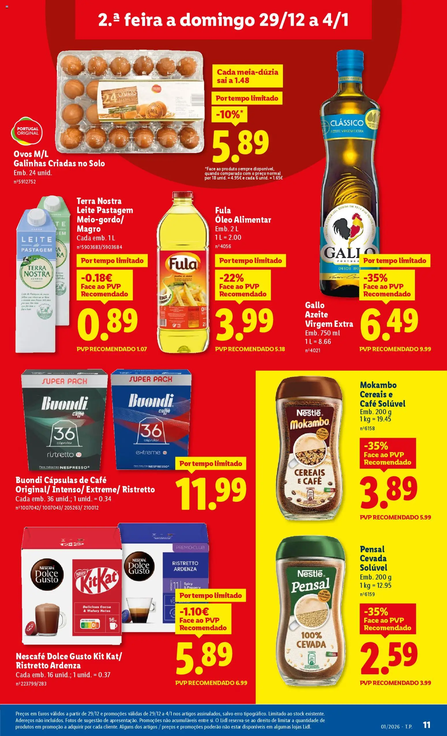 Lidl folheto │ válido de 29.12.2025 | Página: 11 | Produtos: Azeite, Nespresso, Leite, Óleo