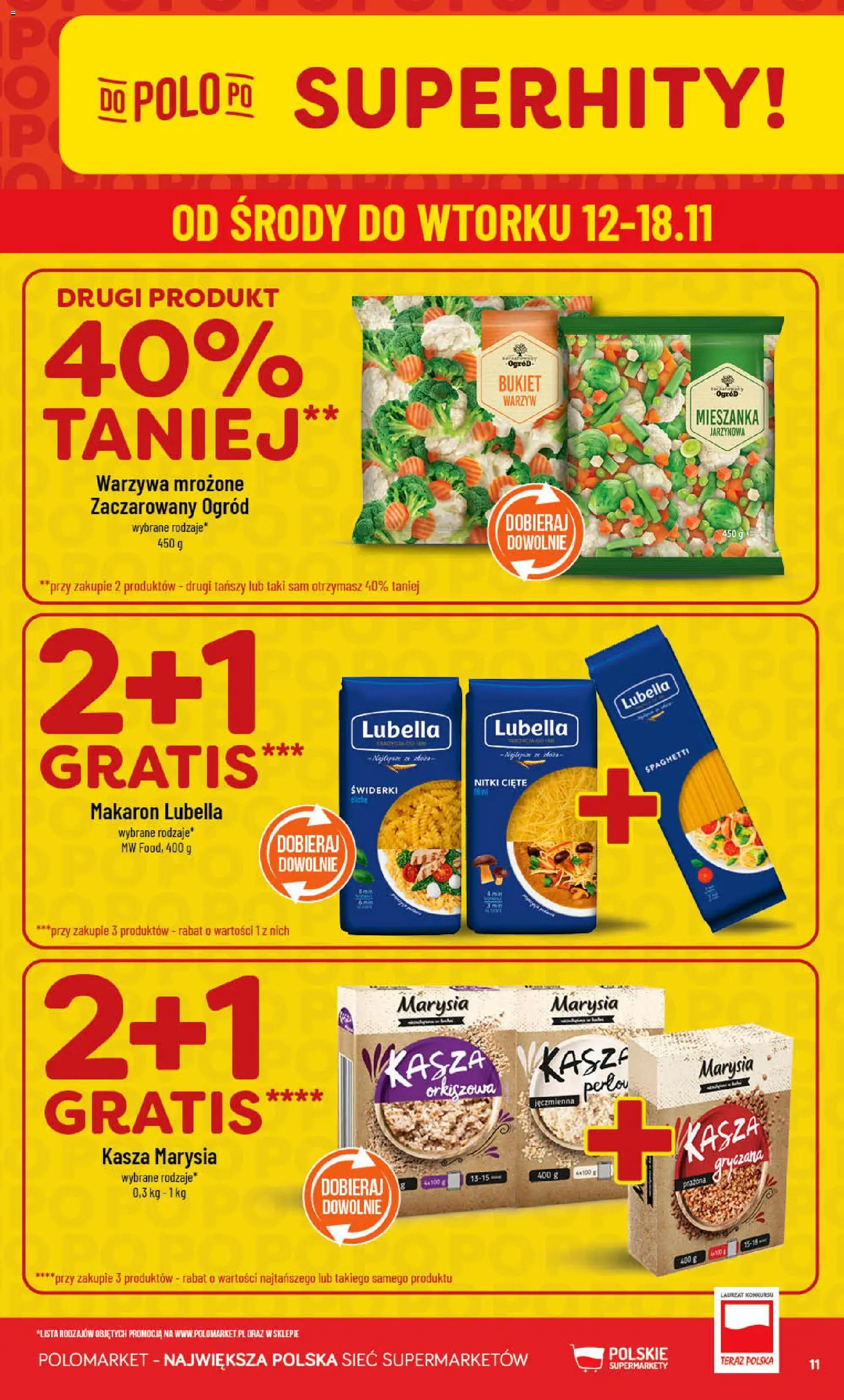 POLOmarket Gazetka od 12.11.2025 | Strona: 11 | Produkty: Kasza, Makaron, Warzywa