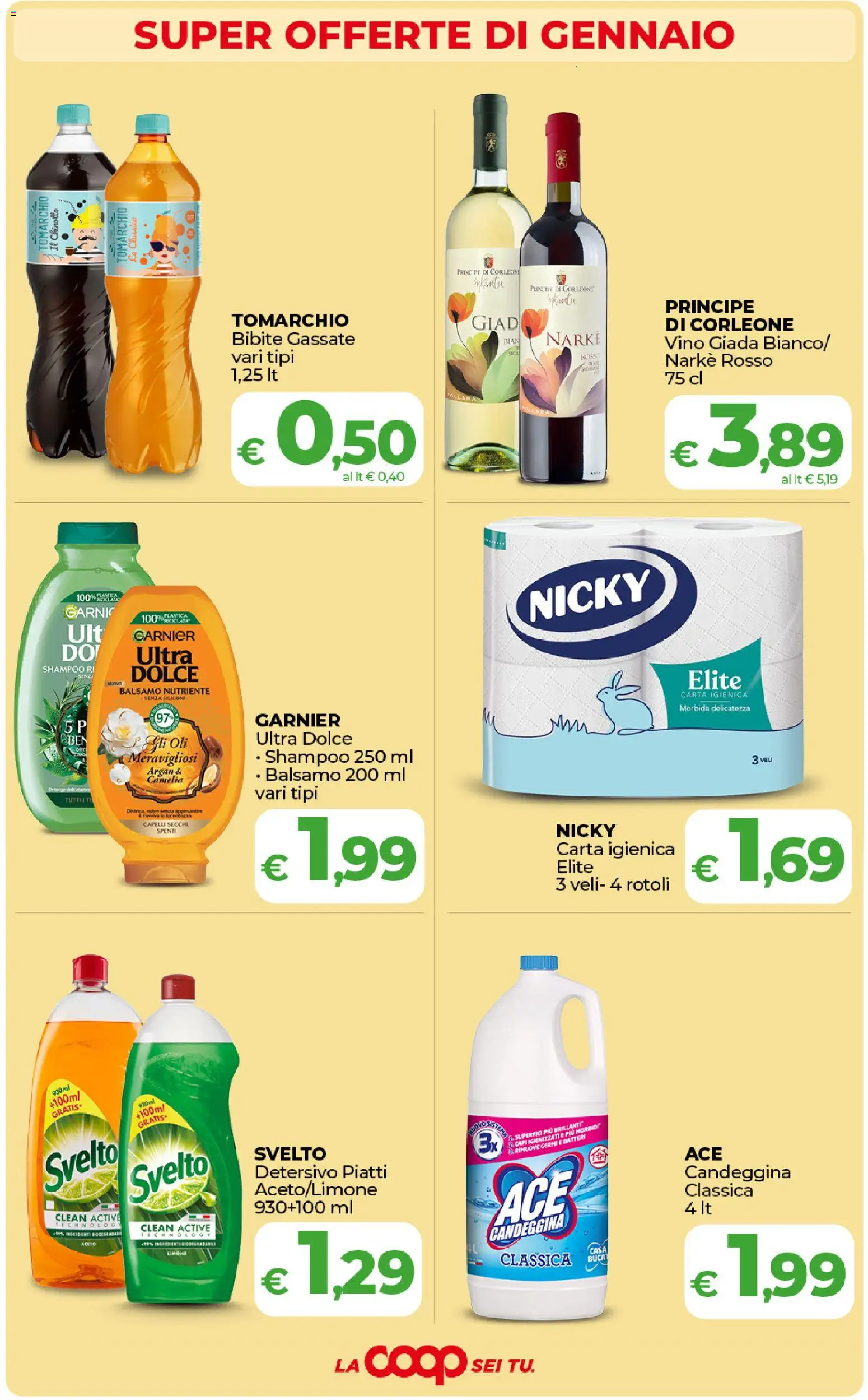 Volantino COOP del 17.01.2026 | Pagina: 4 | Prodotti: Shampoo, Carta igienica, Candeggina, Vino