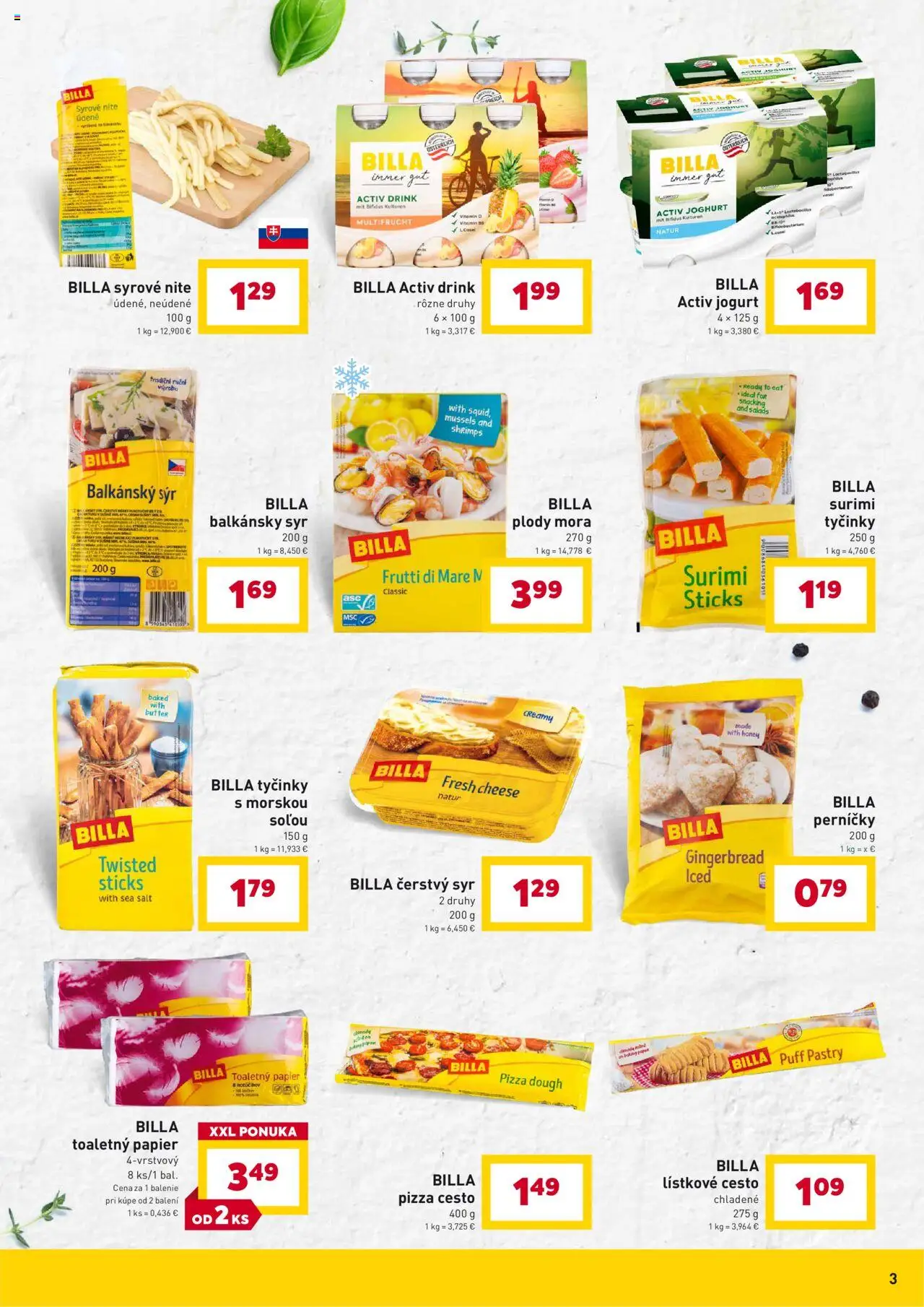 Nové Billa akcie – leták je platný od 10.09.2025 | Strana: 3 | Produkty: Jogurt, Pizza, Toaletný papier, Lístkové cesto