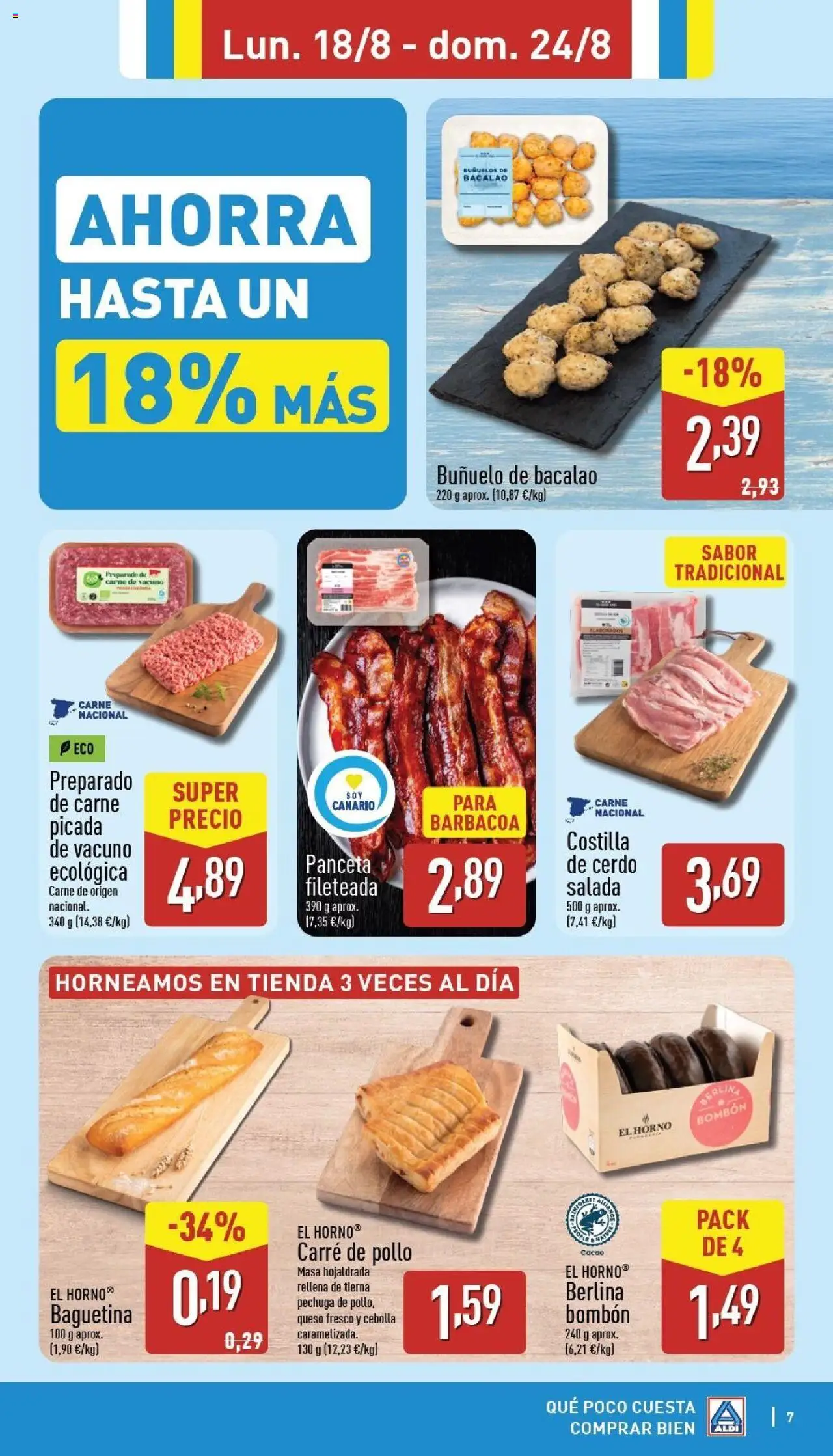 Aldi folleto Canarias │ válido desde el 18.08.2025 | Página: 7 | Productos: El horno, Queso, Costilla de cerdo, Φρυγανιές σικάλεως