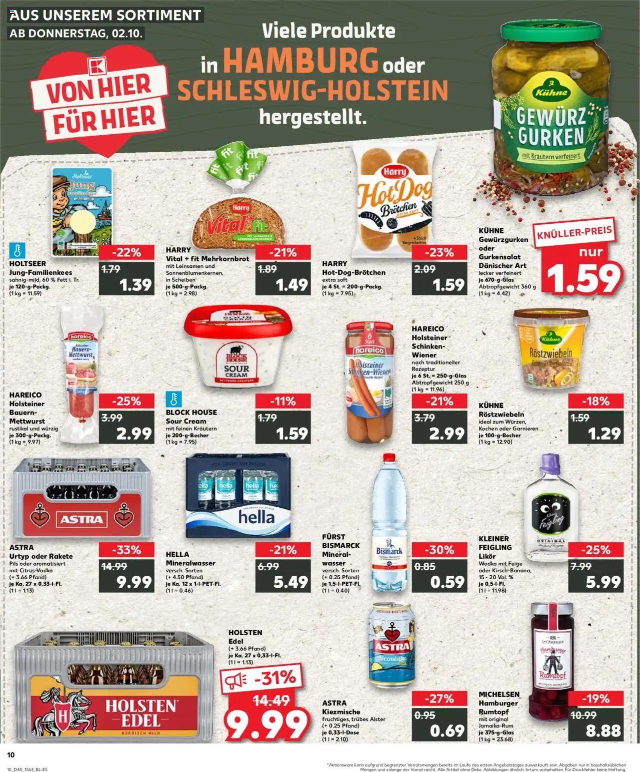 Kaufland prospekt Kiel	 – gültig ab 02.10.2025 | Seite: 10 | Produkte: Kleiner feigling, Holsten edel, Mineralwasser, Hella
