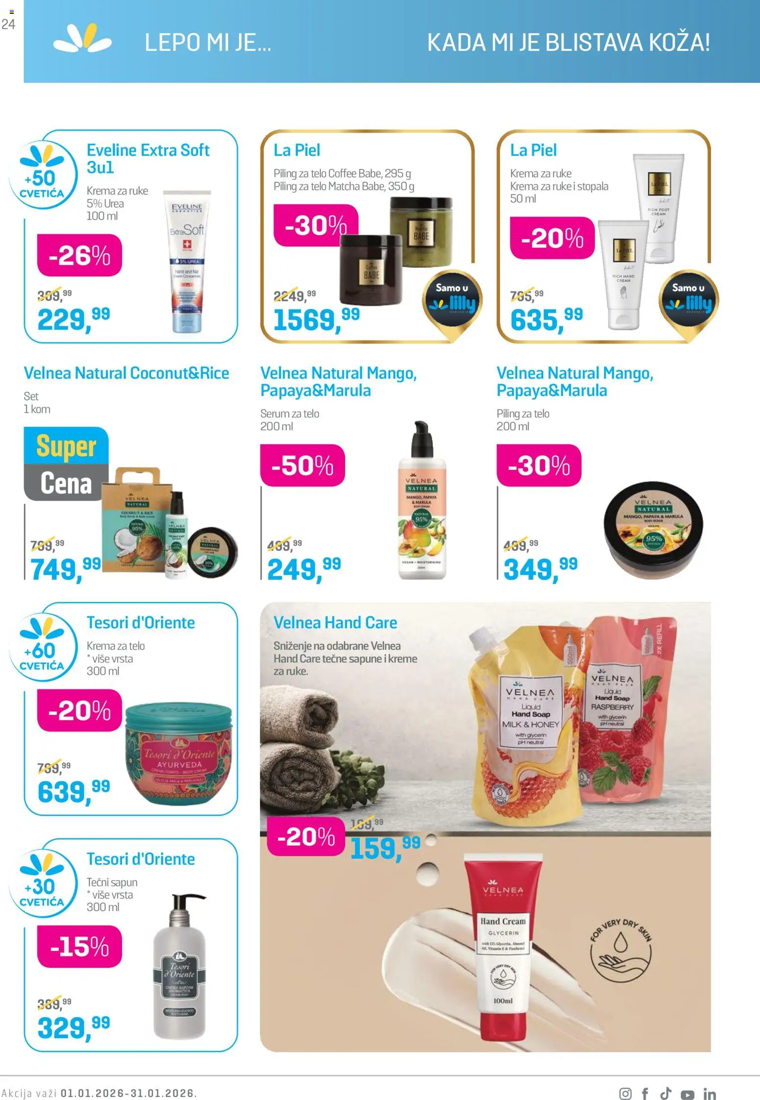 Lilly drogerie katalog - važi od 01.01.2026 | Strana: 24 | Proizvode: Tečni sapun, Krema, Krema za telo, Sapun
