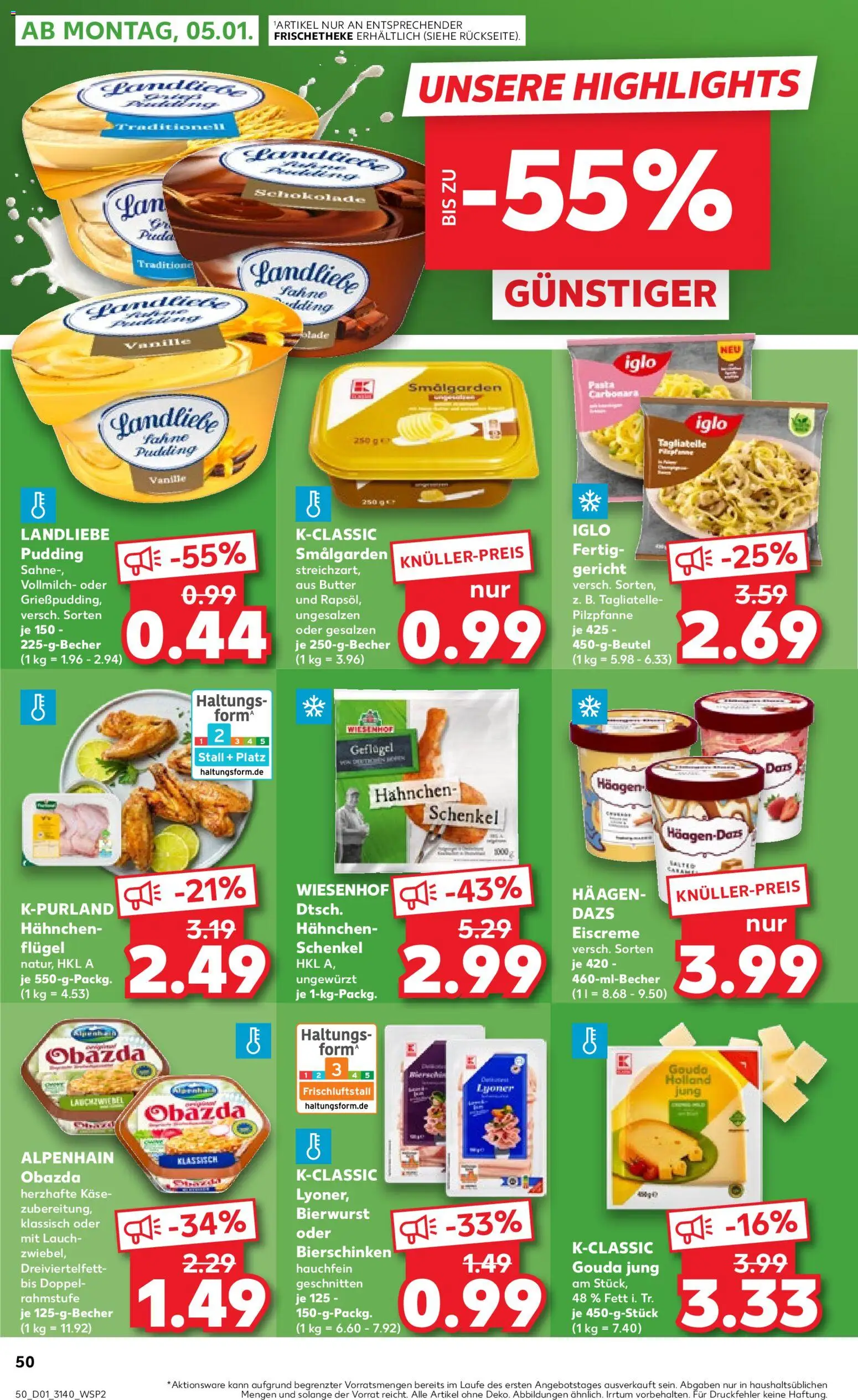 Kaufland prospekt Leipzig	 – gültig ab 02.01.2026 | Seite: 50 | Produkte: Hahnchen, Butter, Iglo, Pudding