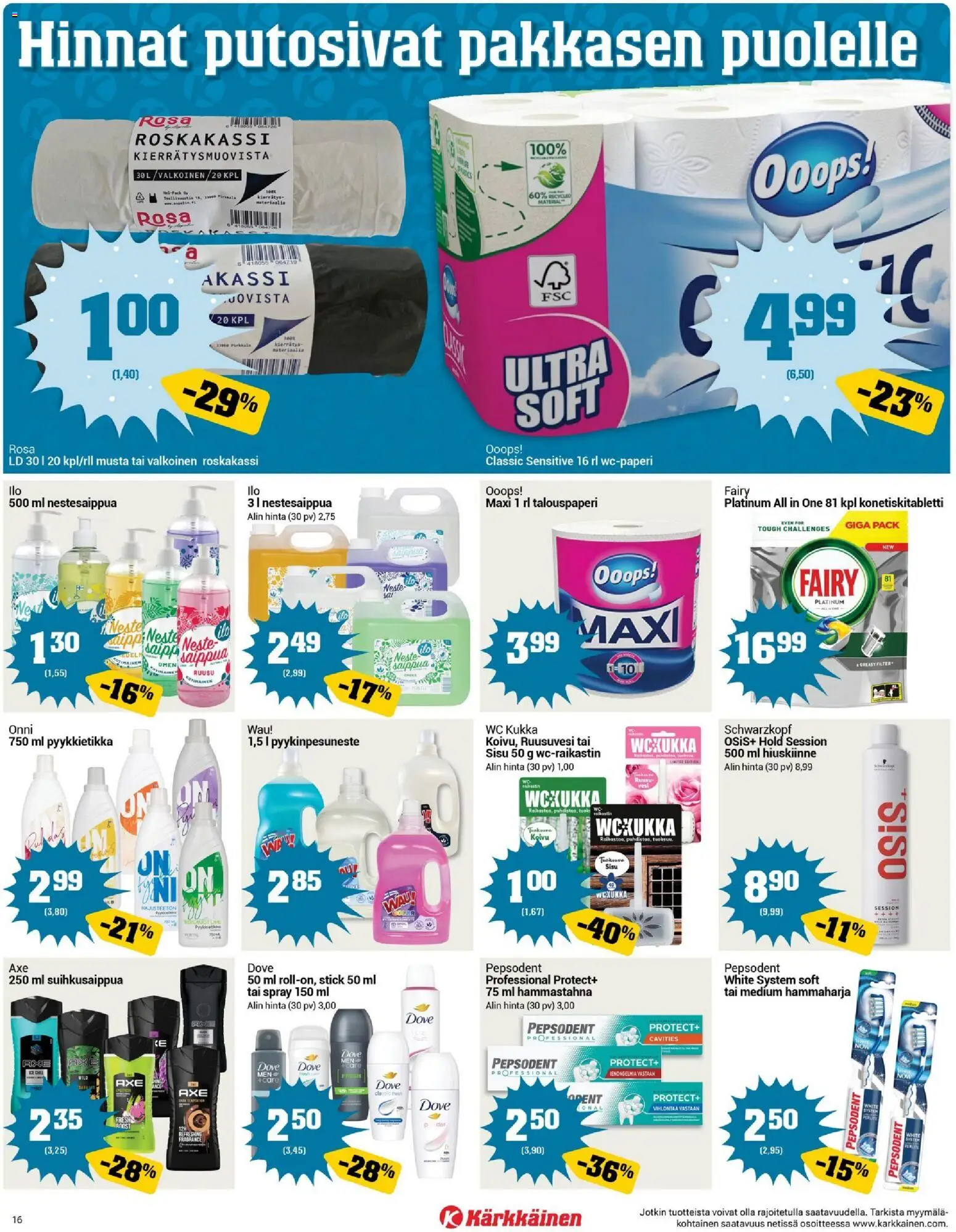 Kärkkäinen tarjoukset – voimassa 21.01.2026 alkaen | Sivu: 16 | Tuotteet: Saippua, Hammastahna, WC